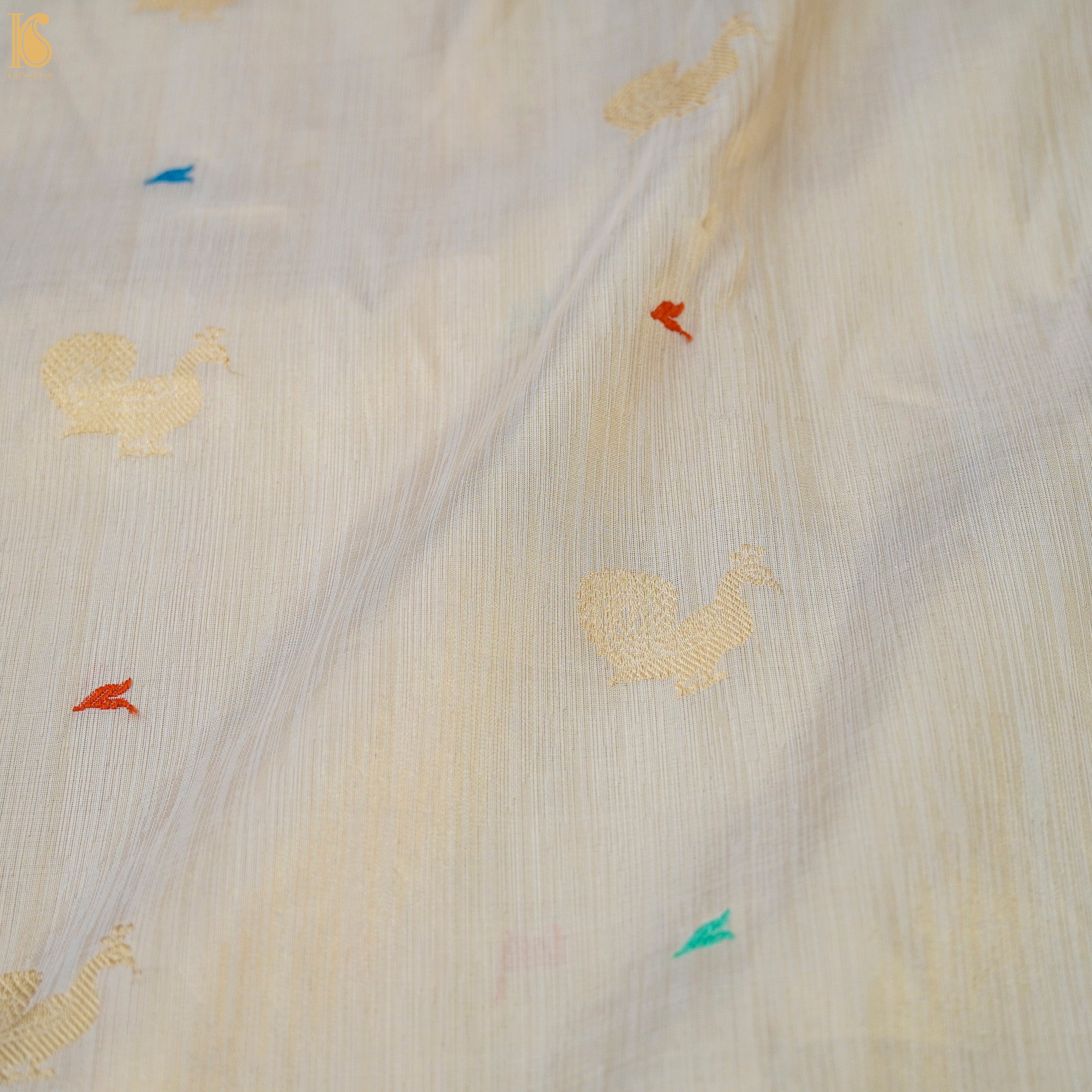 Tea White Handloom Pure Tissue White Banarasi Bird Saree - Khinkhwab