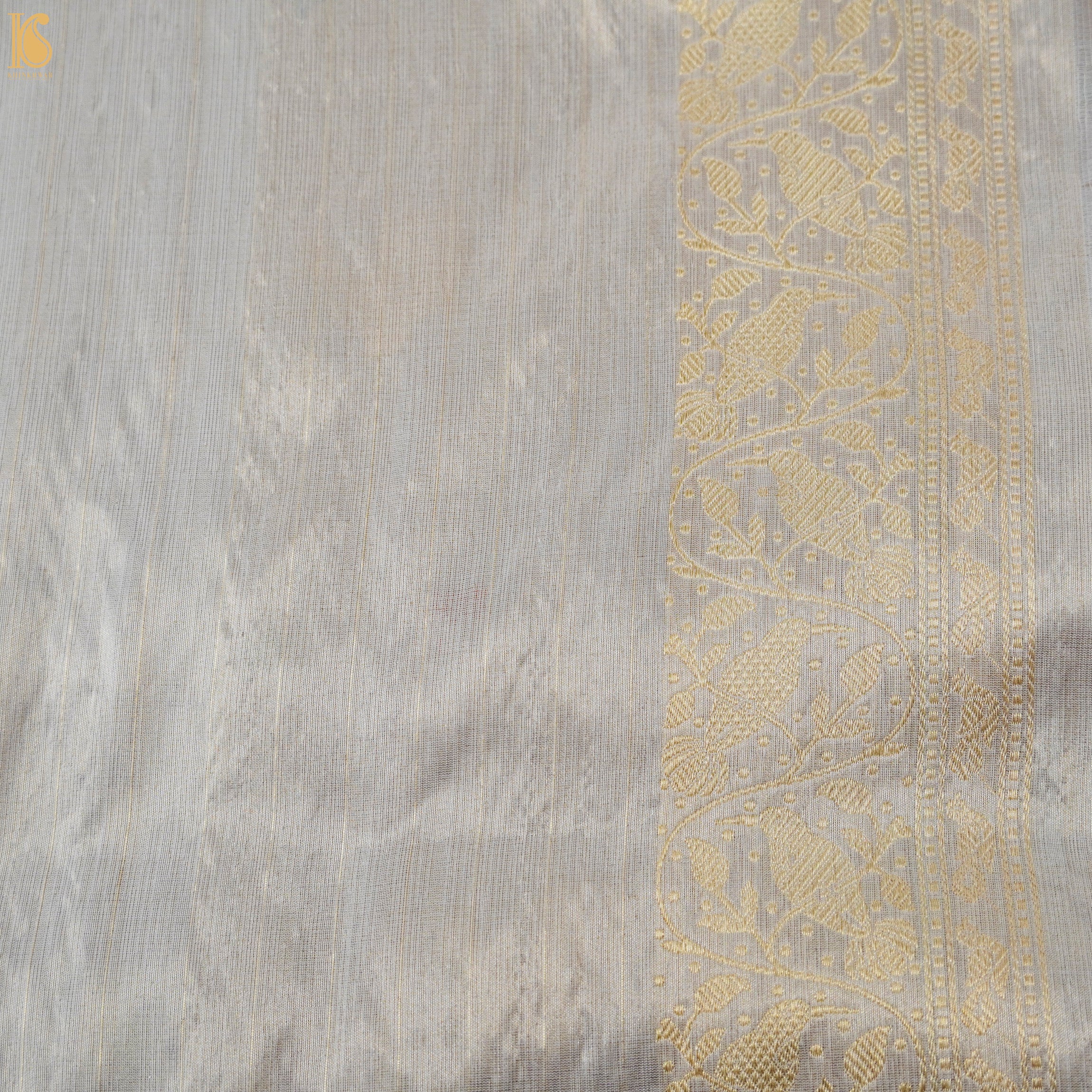 Tea White Handloom Pure Tissue White Banarasi Bird Saree - Khinkhwab