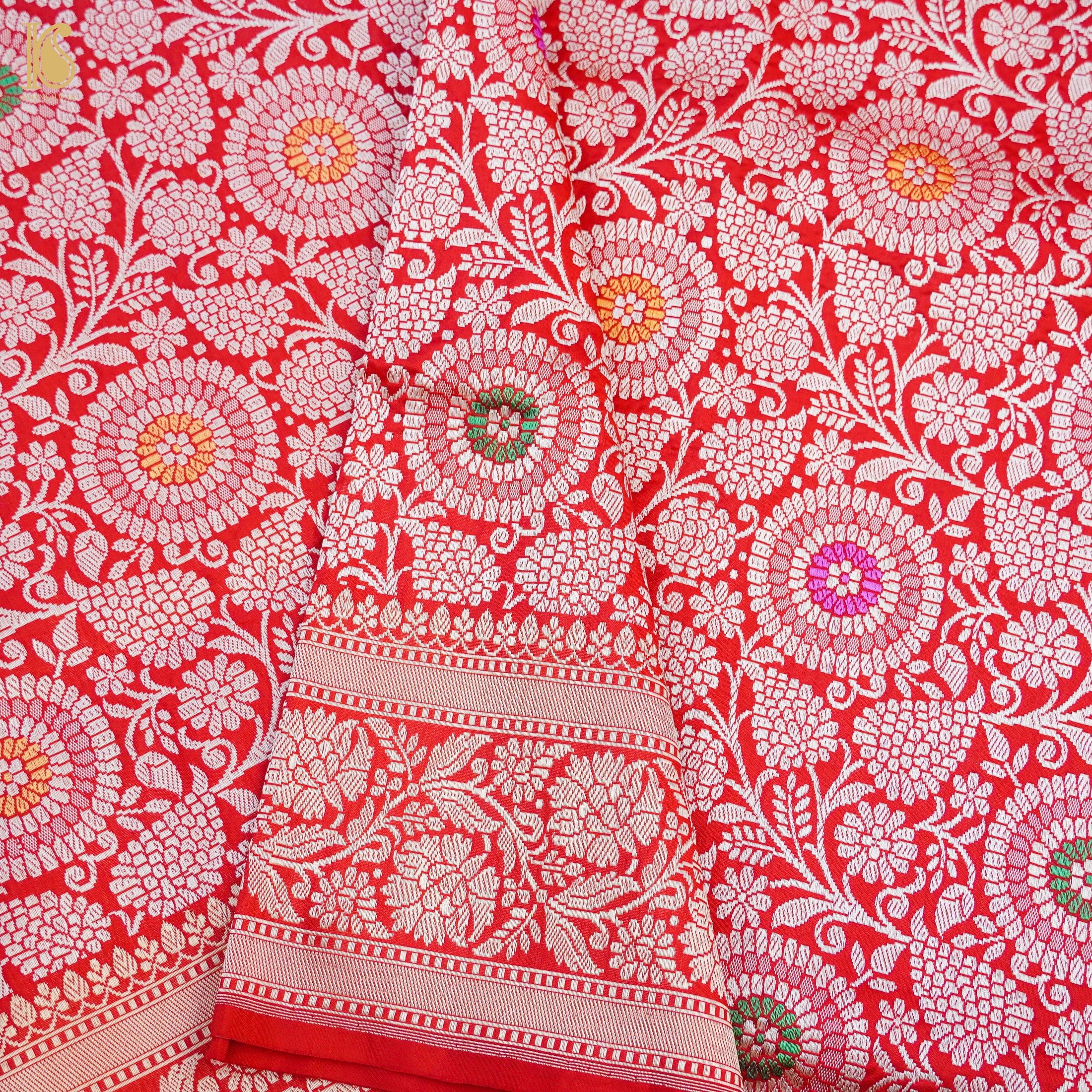 Red Pure Katan Silk Handloom Kadwa Mina Brocade Banarasi Saree - Khinkhwab