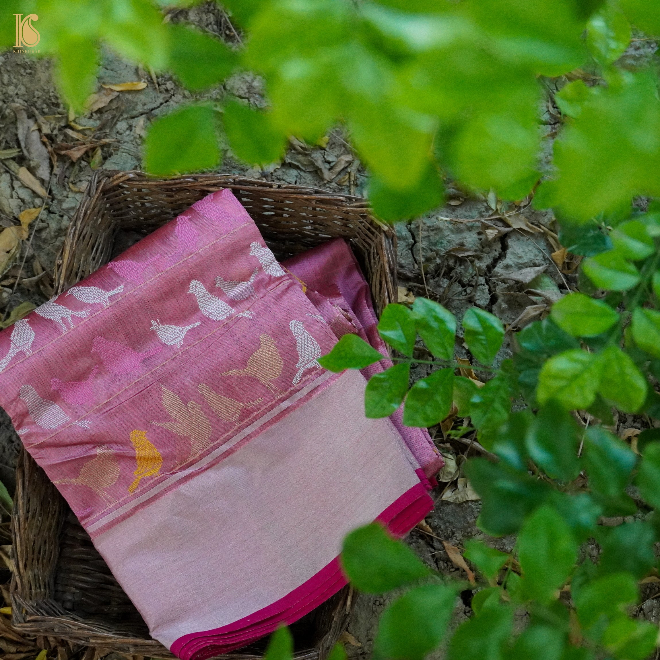 Pink Handwoven Pure Chanderi Bird Saree - Khinkhwab