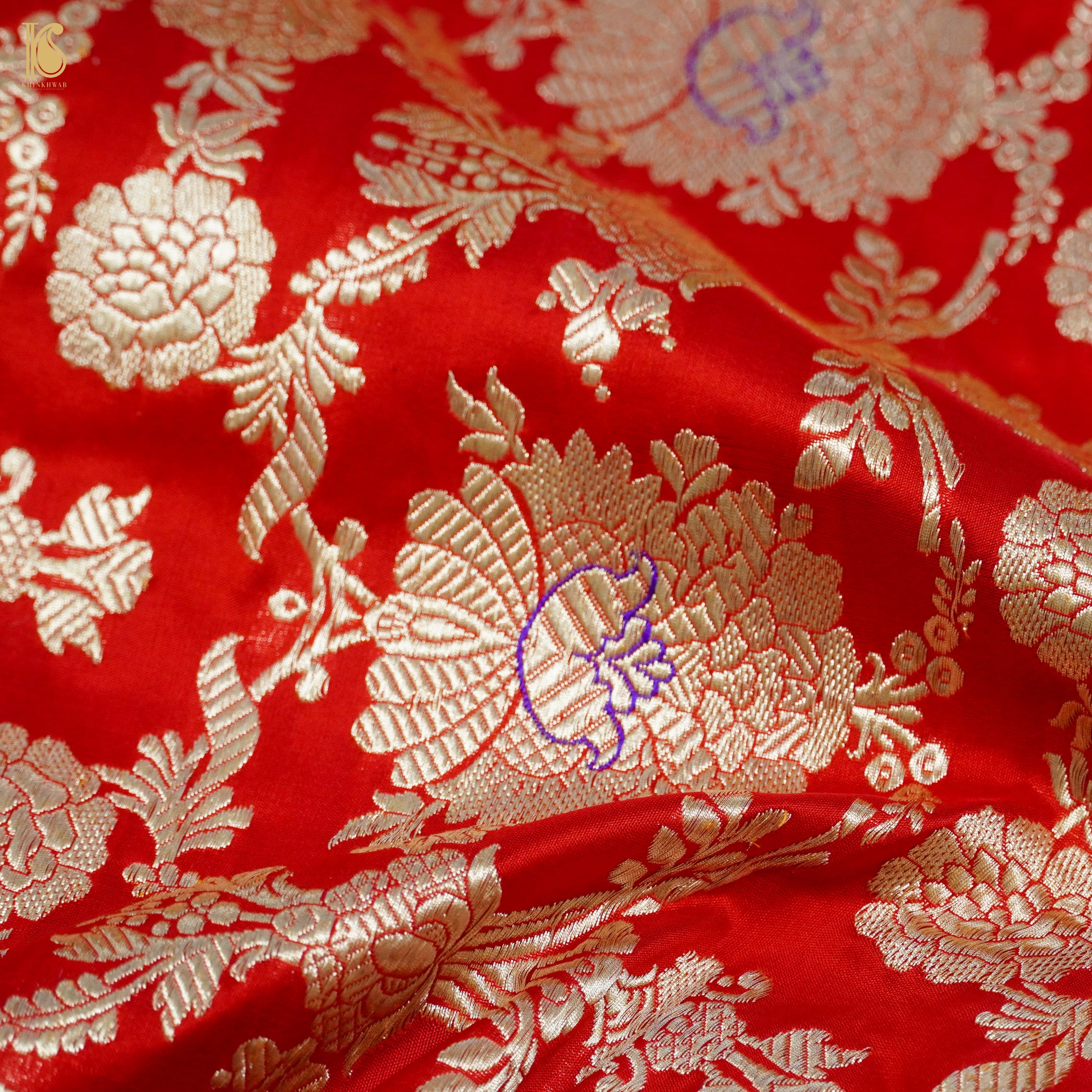 Handwoven Pure Katan Silk Red Banarasi Mughal Boota Saree - Khinkhwab