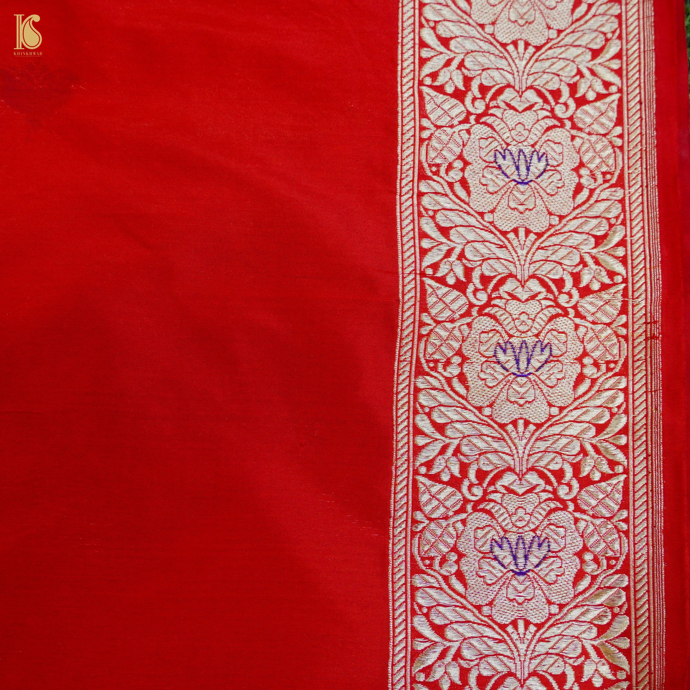 Handwoven Pure Katan Silk Red Banarasi Mughal Boota Saree - Khinkhwab