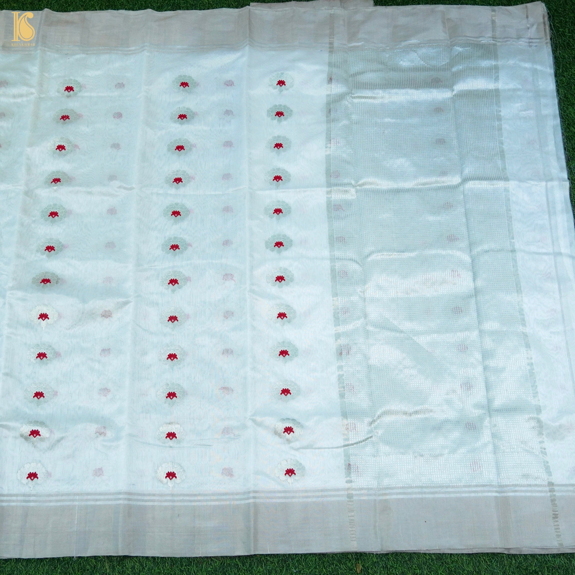 White Handwoven Pure Chanderi Meenakari Saree - Khinkhwab