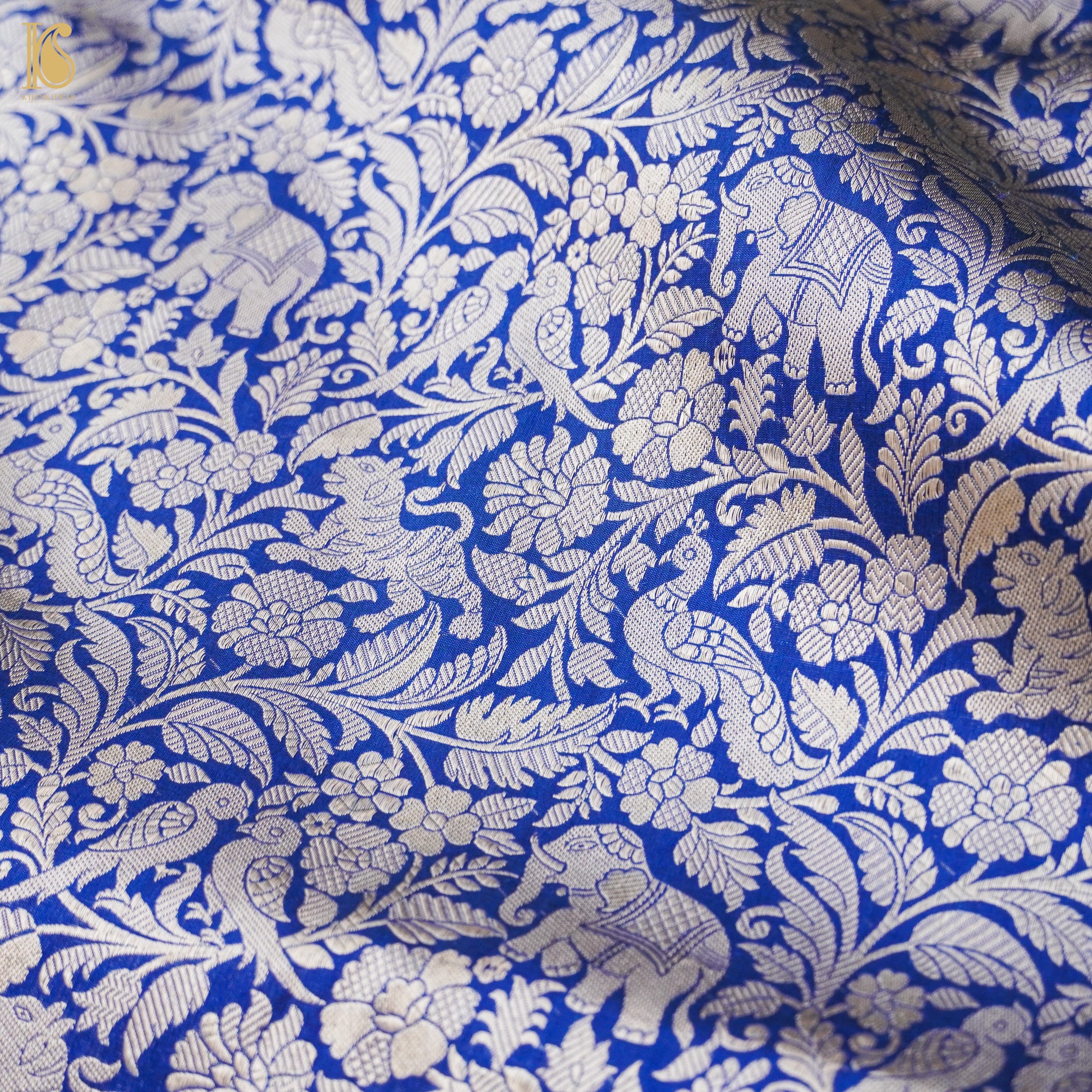 Sapphire Blue Handloom Katan Silk Banarasi Shikargah Saree - Khinkhwab