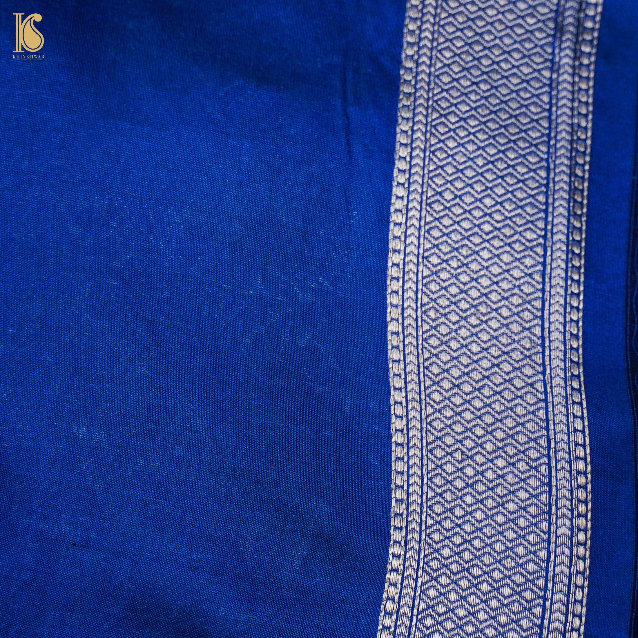 Sapphire Blue Handloom Katan Silk Banarasi Shikargah Saree - Khinkhwab