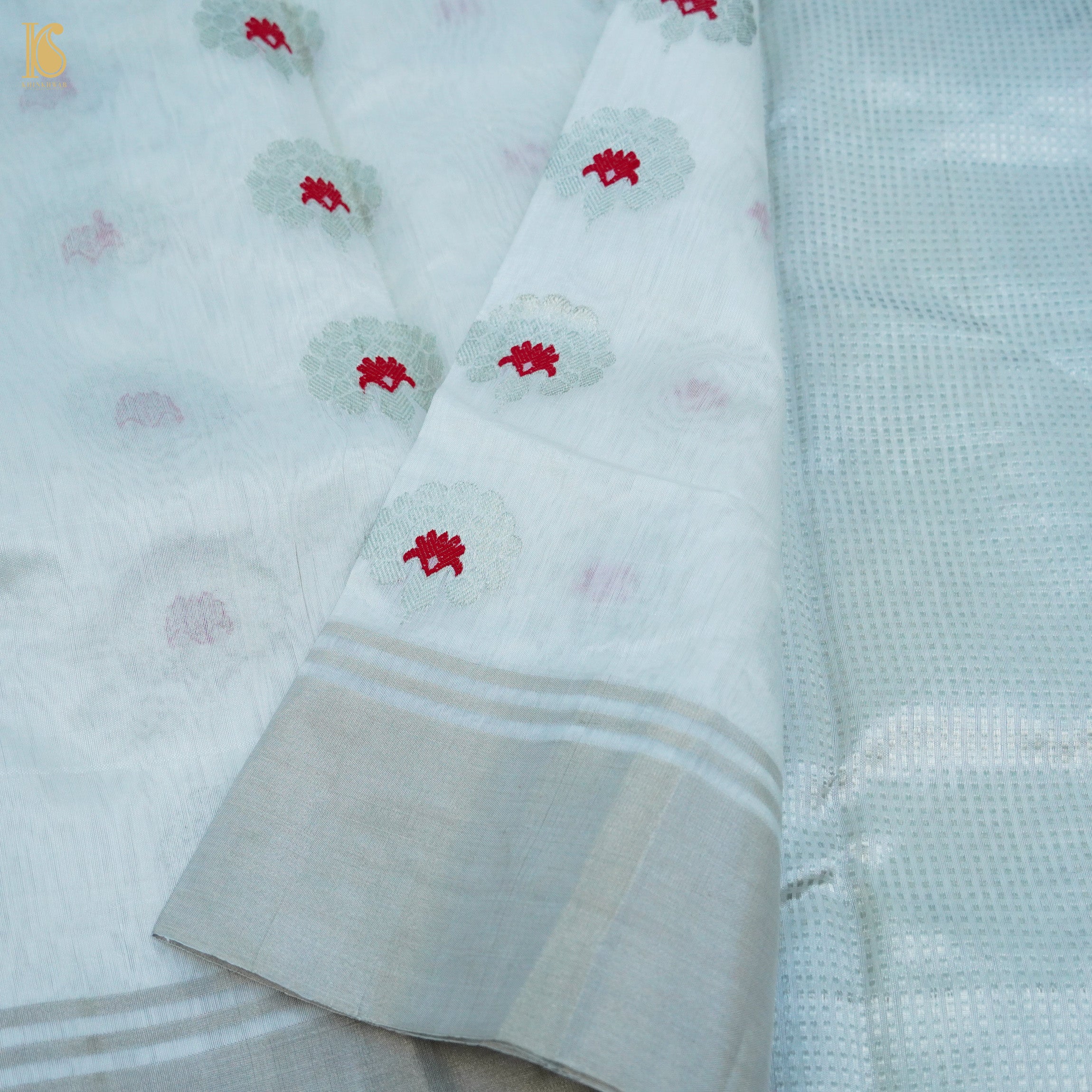 White Handwoven Pure Chanderi Meenakari Saree - Khinkhwab