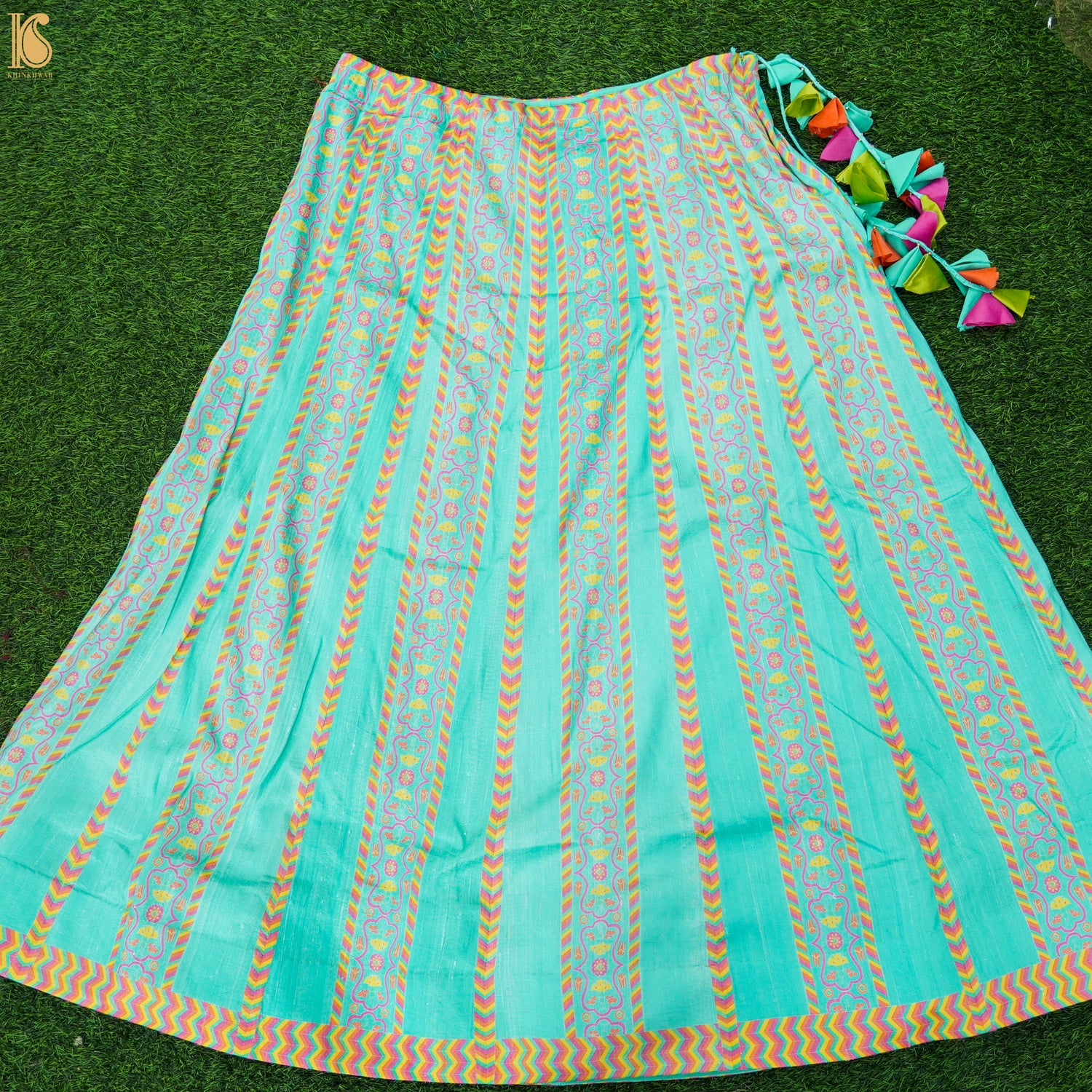 KARANFİL - Pure Raw Silk Print Kalidar Stitched Skirt Lehenga - Khinkhwab