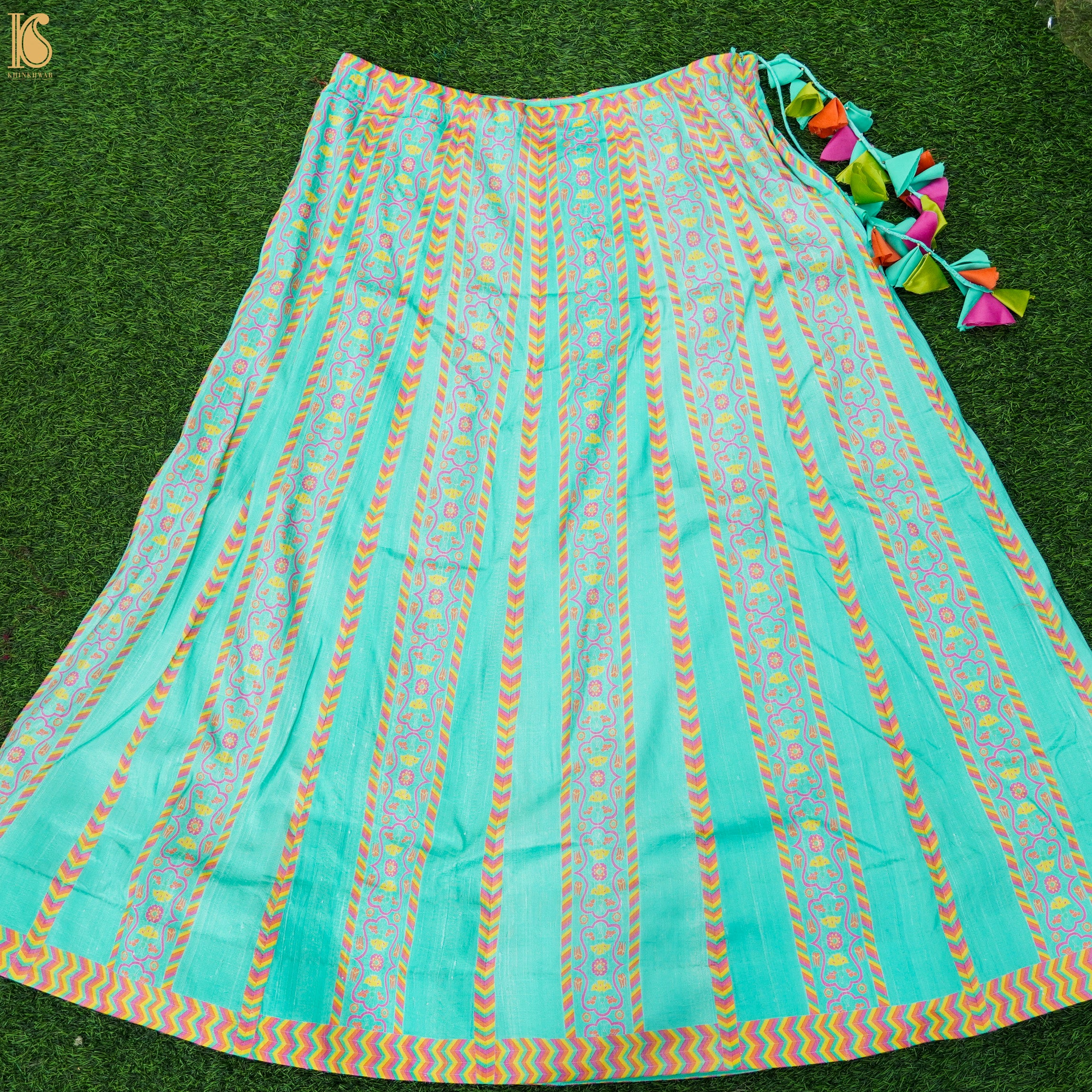 KARANFİL - Pure Raw Silk Print Kalidar Stitched Skirt Lehenga - Khinkhwab