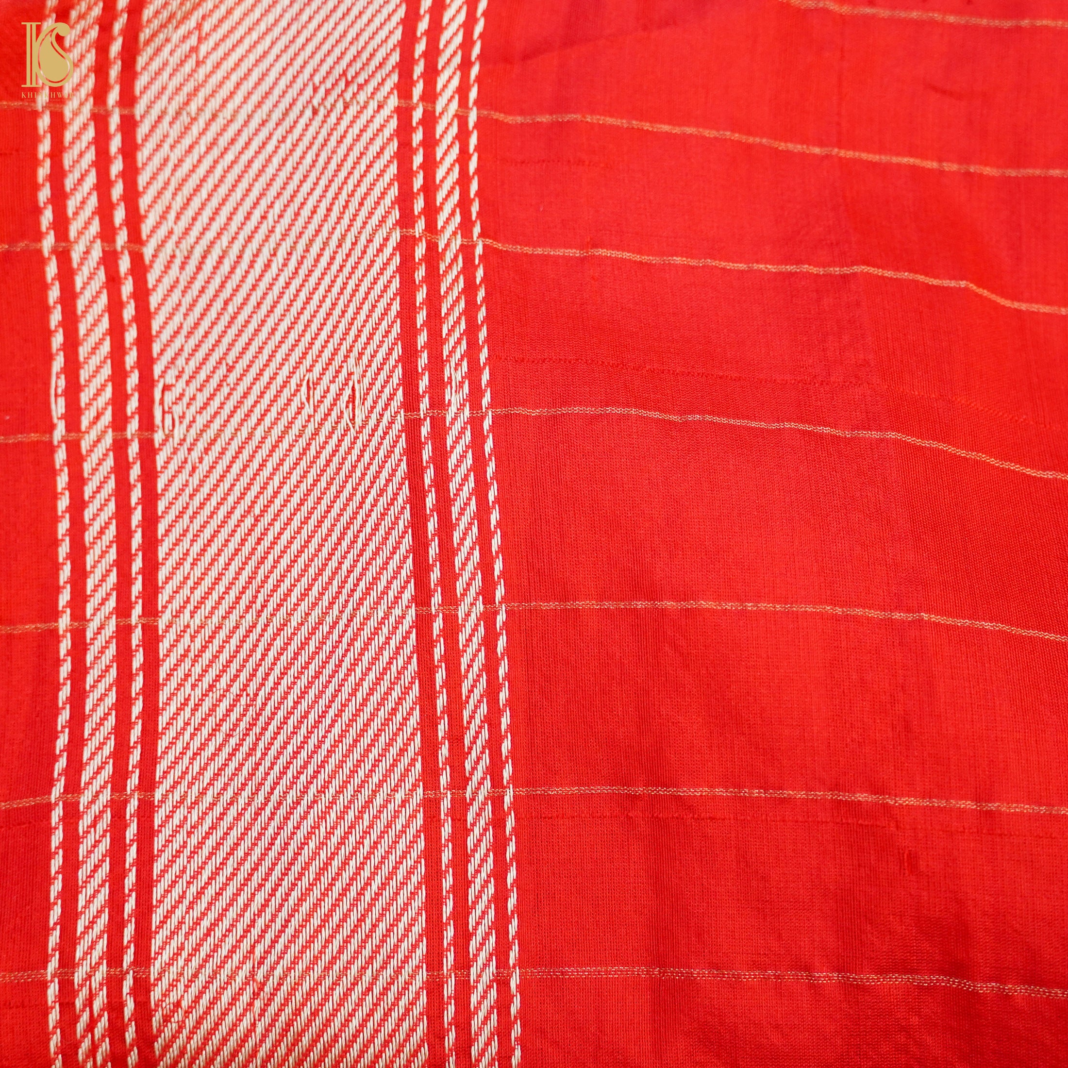 White & Red Pure Katan Silk Handloom Kadwa Banarasi Saree - Khinkhwab