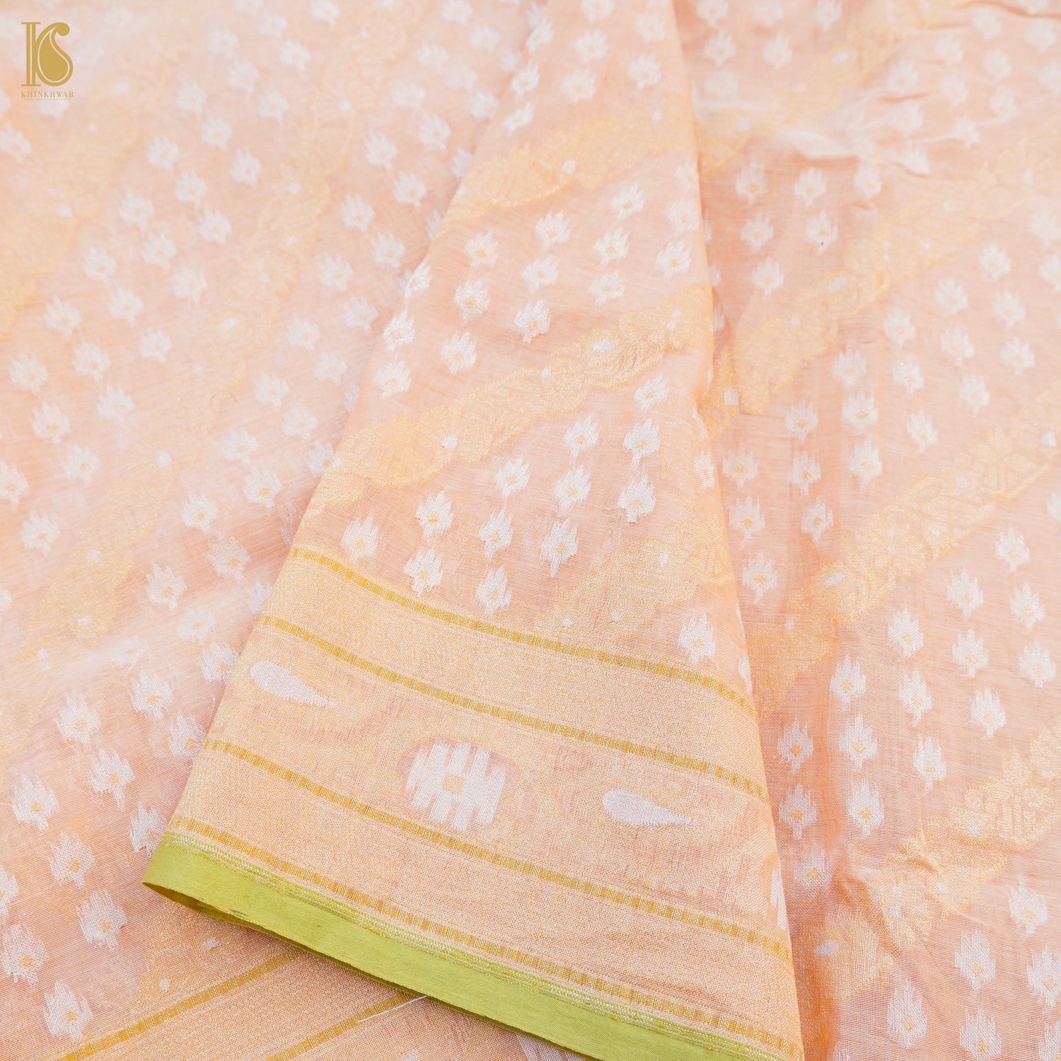 Beige Pure Cotton Handloom Banarasi Jamdani Ektara Saree - Khinkhwab