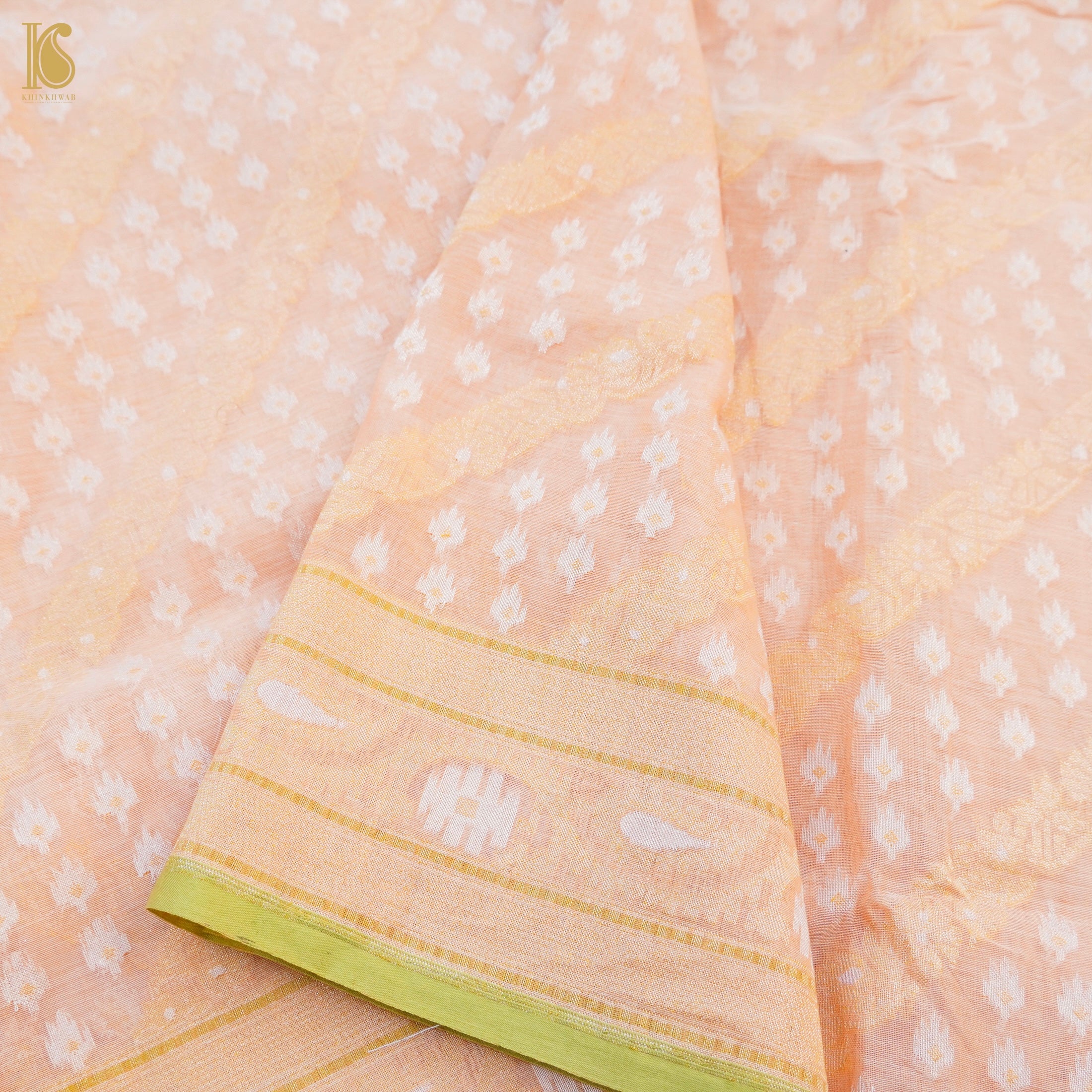 Beige Pure Cotton Handloom Banarasi Jamdani Ektara Saree - Khinkhwab