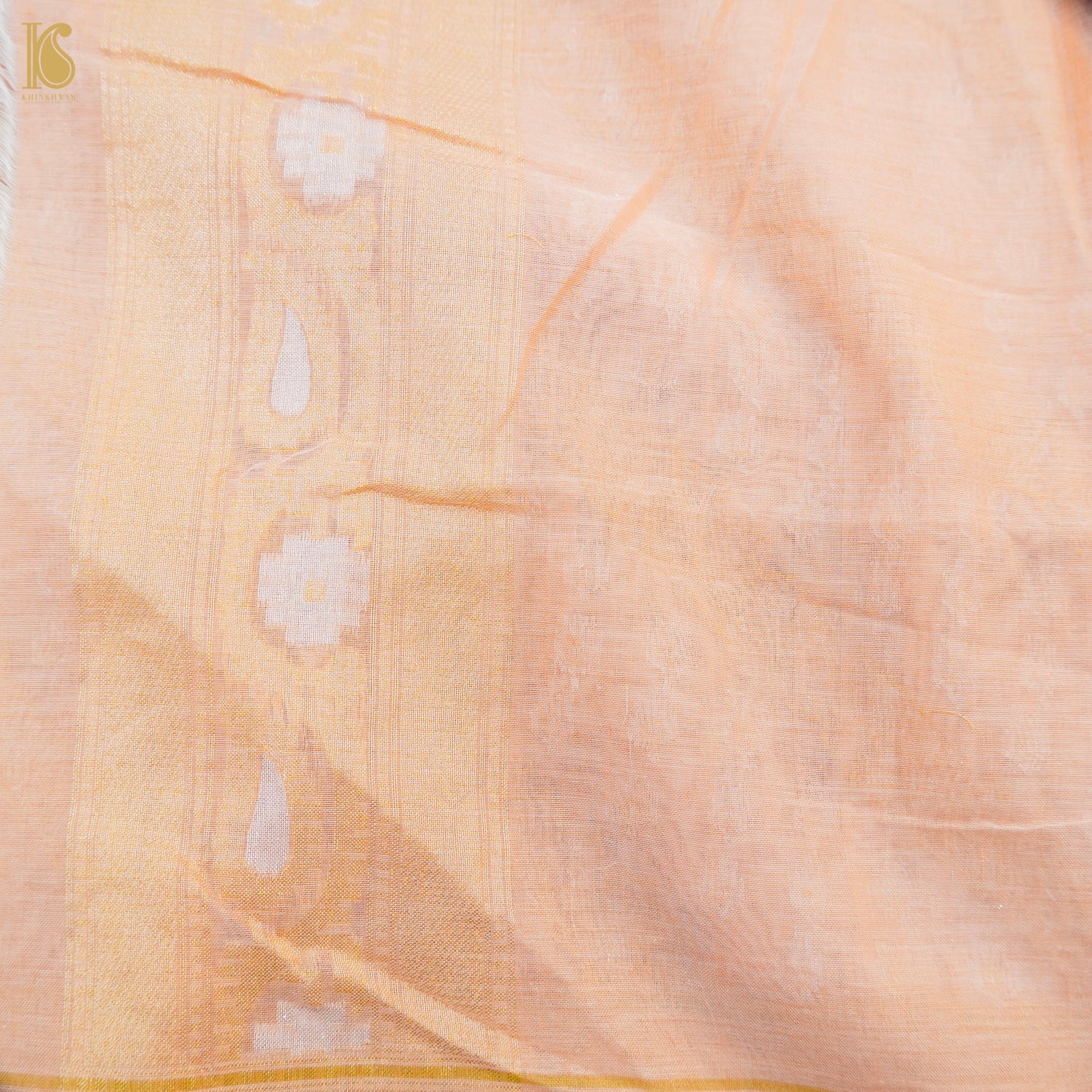 Beige Pure Cotton Handloom Banarasi Jamdani Ektara Saree - Khinkhwab