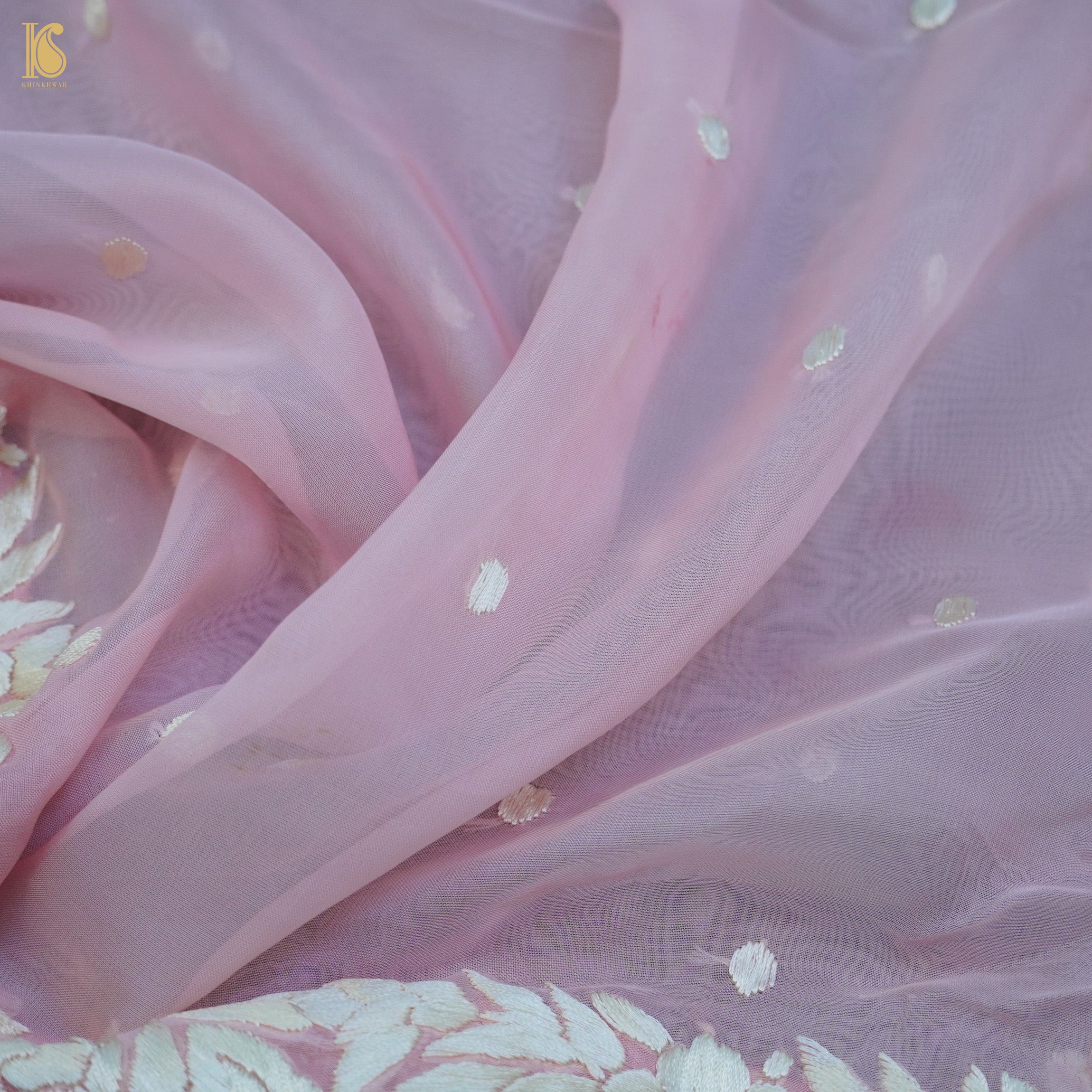 Logan Pink Handcrafted Parsi Gara Pure Organza Dupatta - Khinkhwab