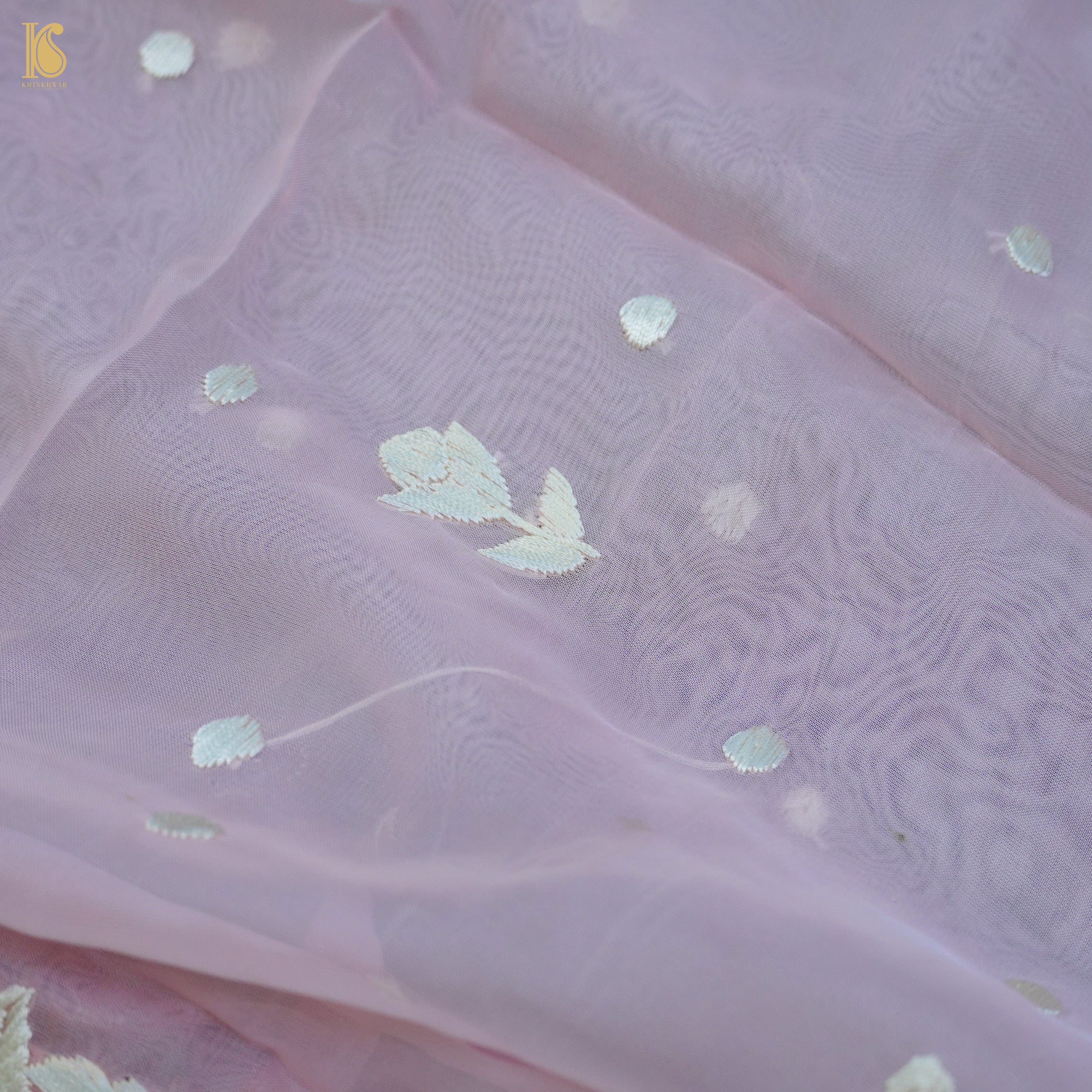 Logan Pink Handcrafted Parsi Gara Pure Organza Dupatta - Khinkhwab