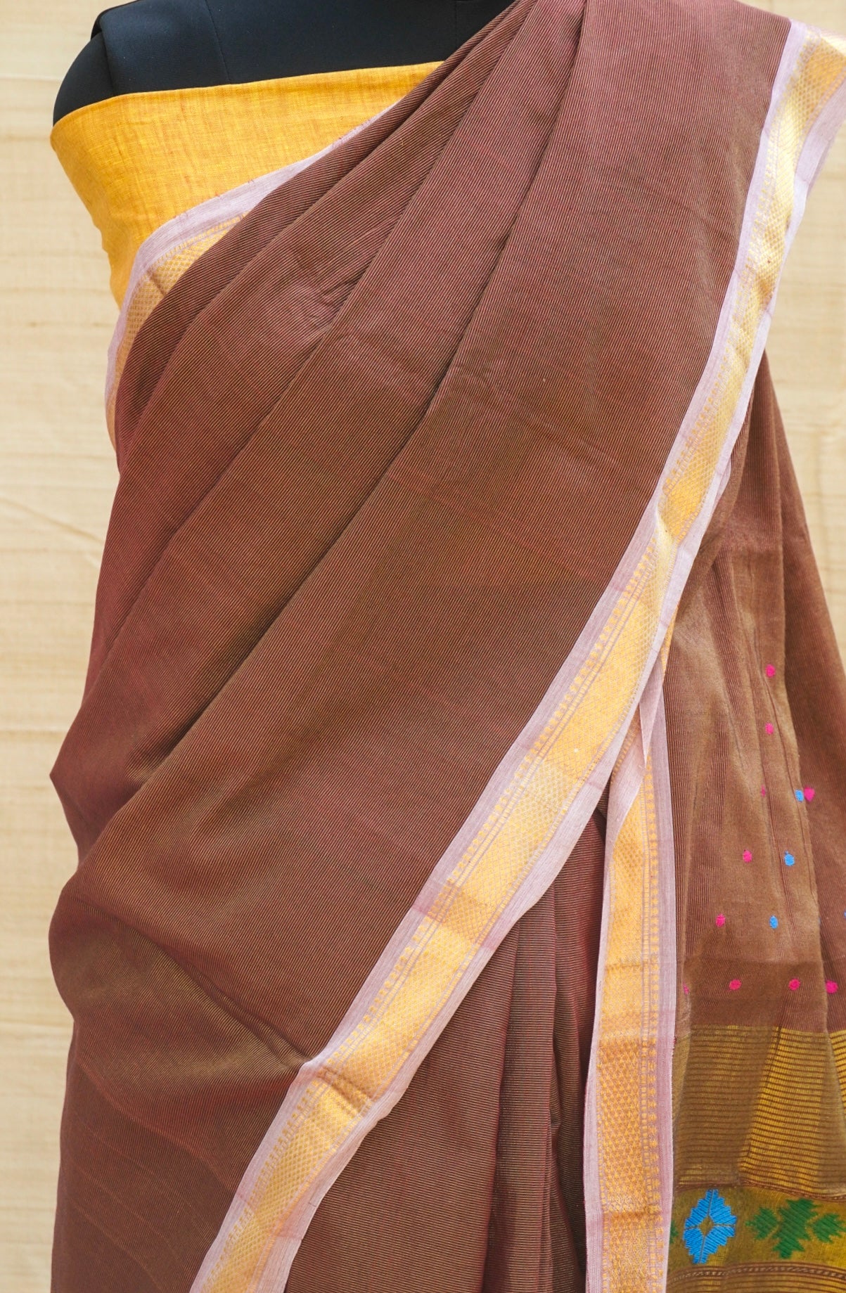 Red Oxide Pure Cotton Tissue Handwoven Paithani Saree - Khinkhwab