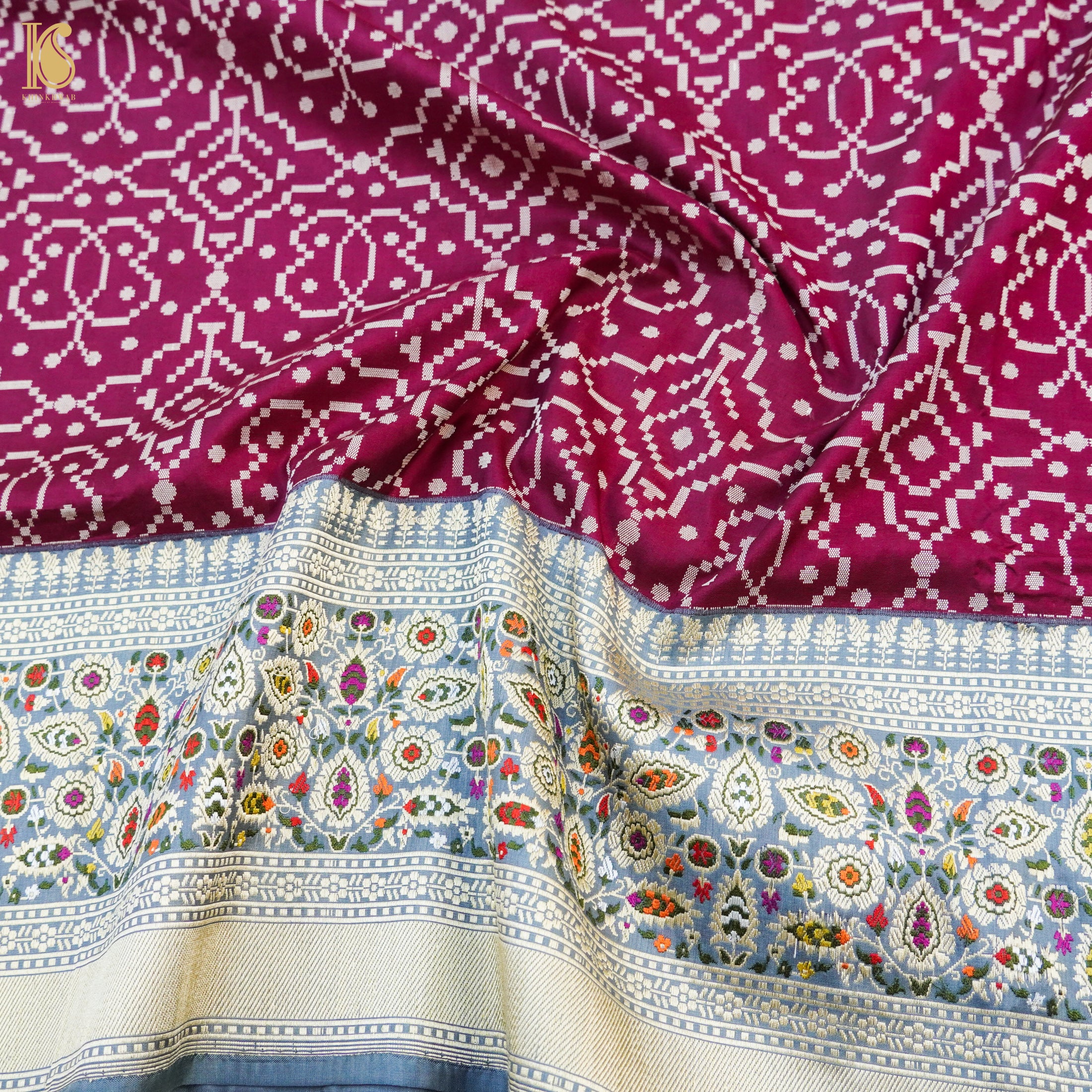 Mehroon Katan Silk Handloom Kadhiyal Brocade Banarasi Saree - Khinkhwab