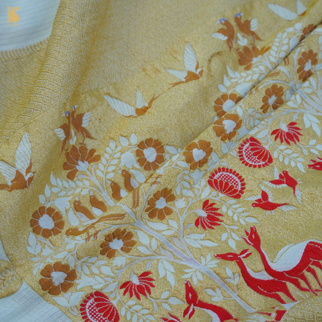 White Pure Georgette Silk Banarasi Meena Dupatta - Khinkhwab