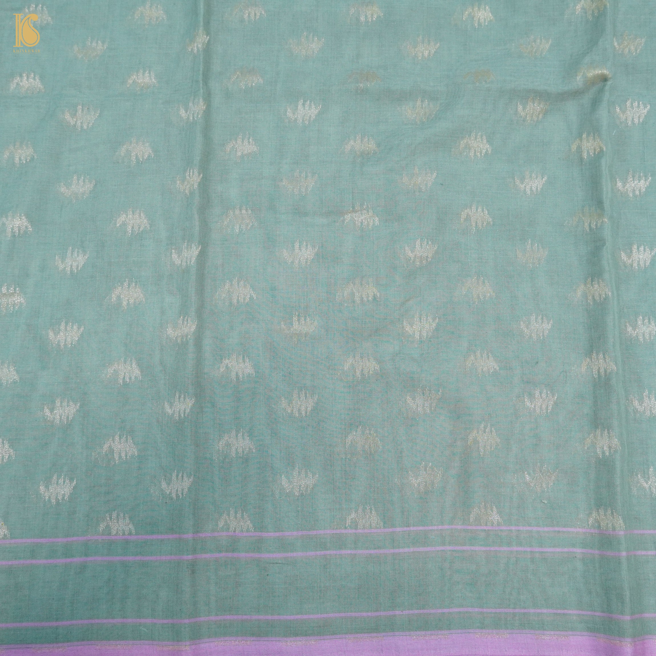 Juniper Green Handloom Pure Cotton Banarasi Jamdani Ektara Suit Fabric Set - Khinkhwab