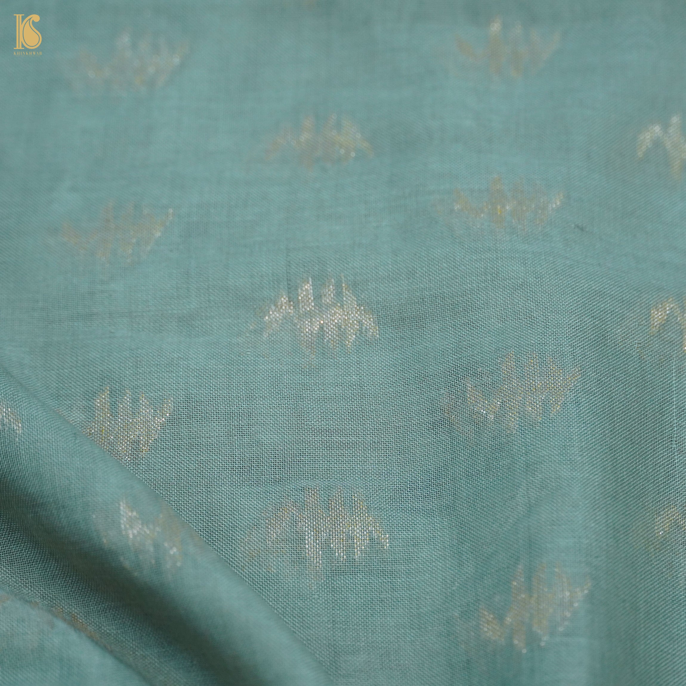 Juniper Green Handloom Pure Cotton Banarasi Jamdani Ektara Suit Fabric Set - Khinkhwab