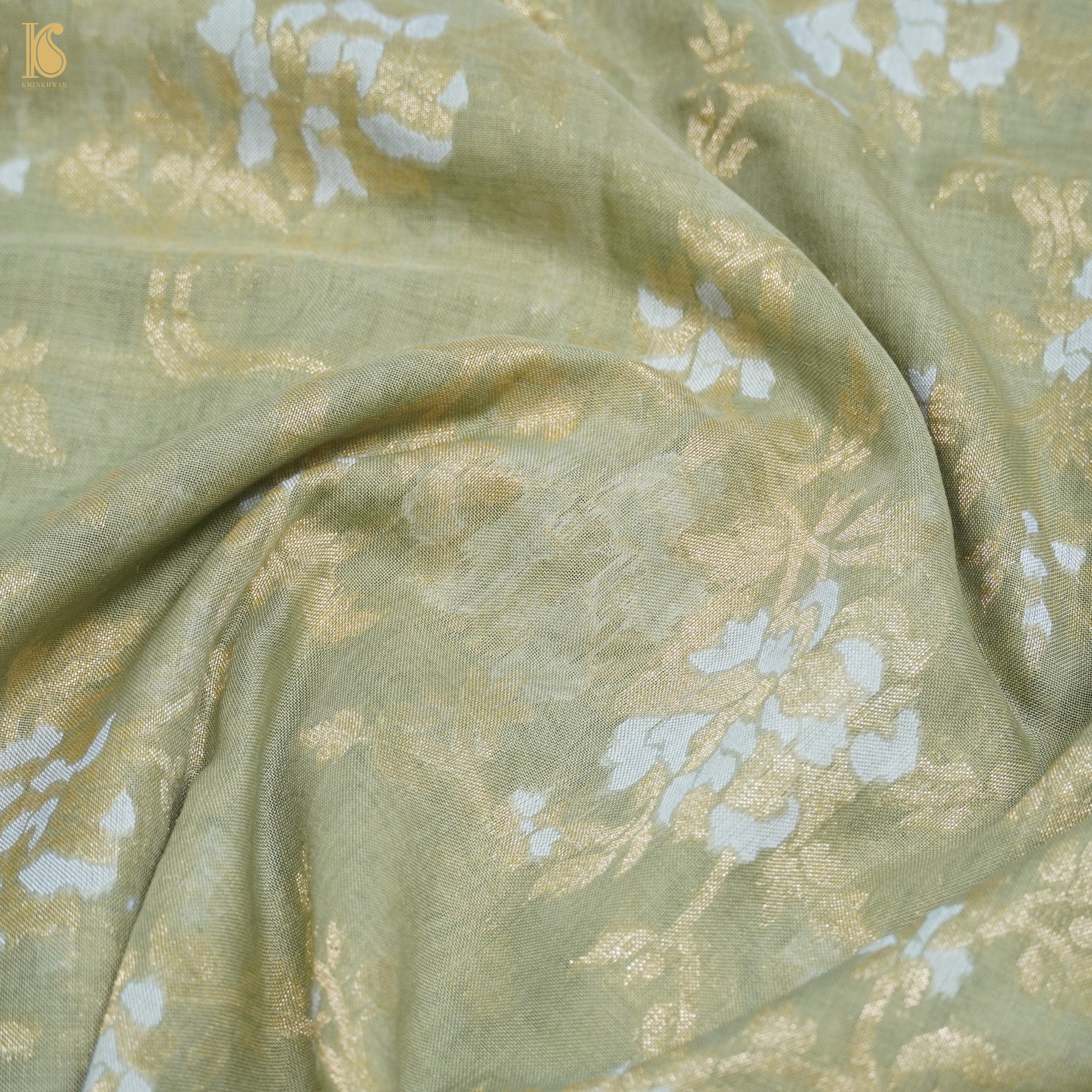 Juniper Green Handloom Pure Cotton Banarasi Jamdani Ektara Suit Fabric Set - Khinkhwab