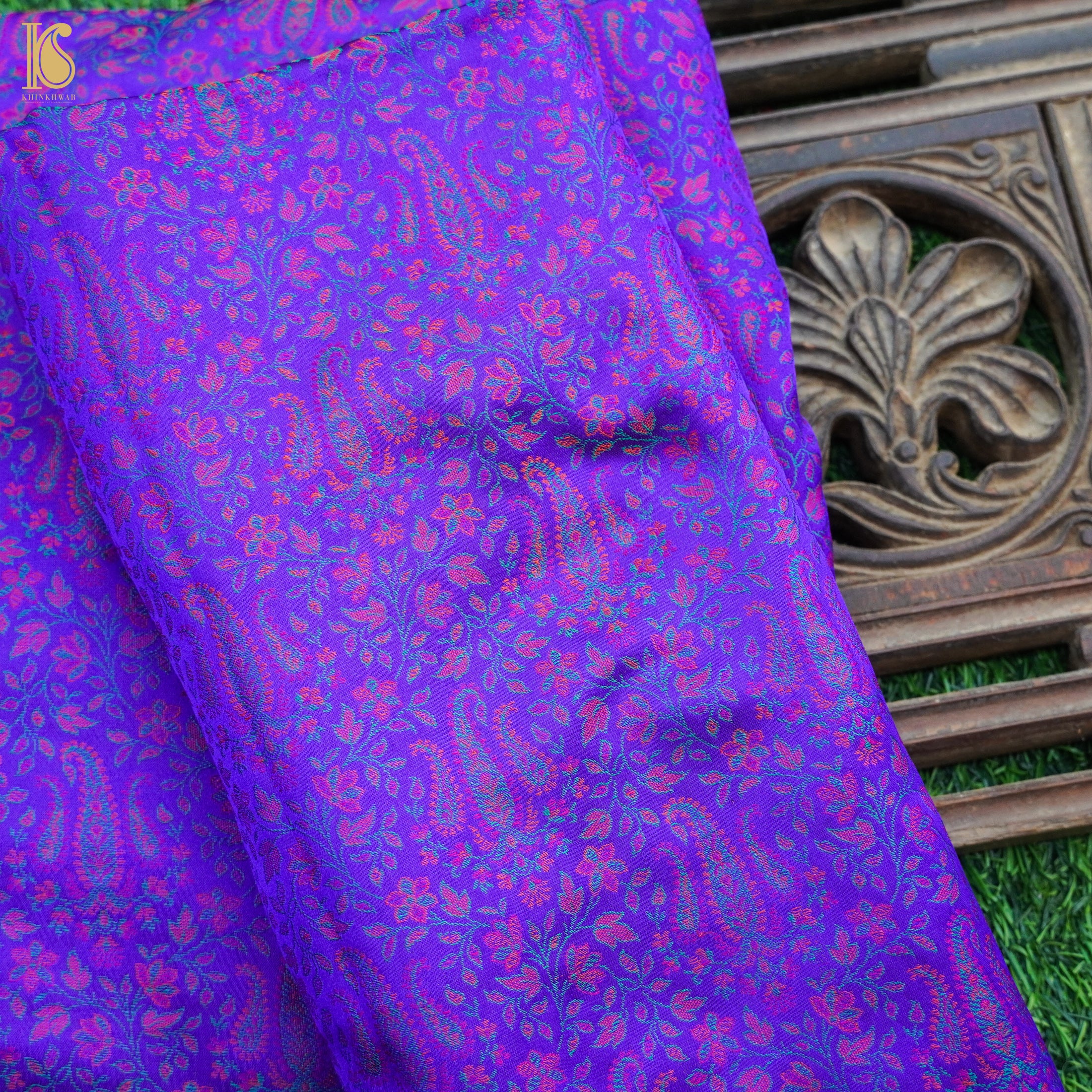 Purple Pure Banarasi Silk Handwoven Tanchui Kurta Fabric - Khinkhwab