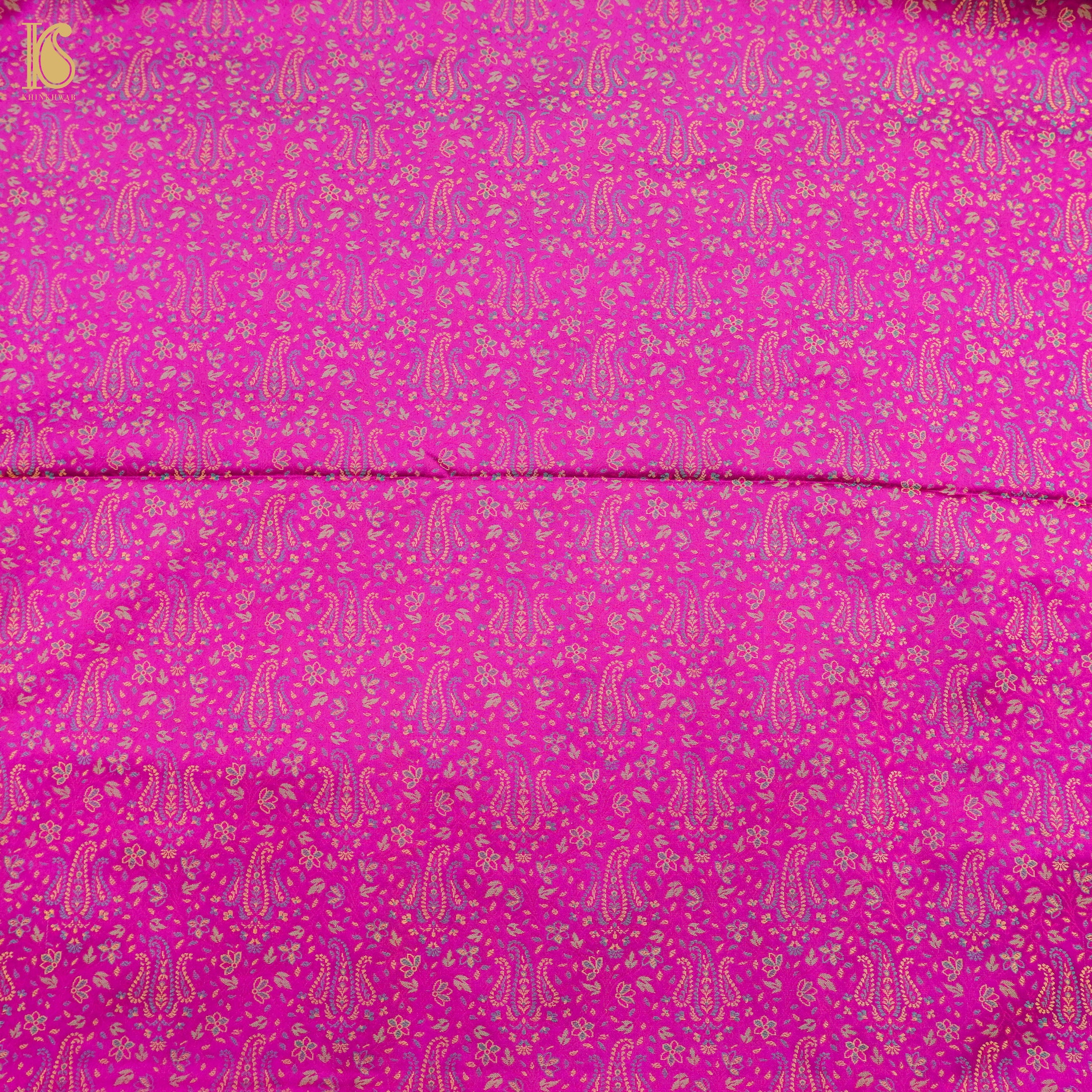 Pink Pure Banarasi Silk Handwoven Tanchui Kurta Fabric - Khinkhwab