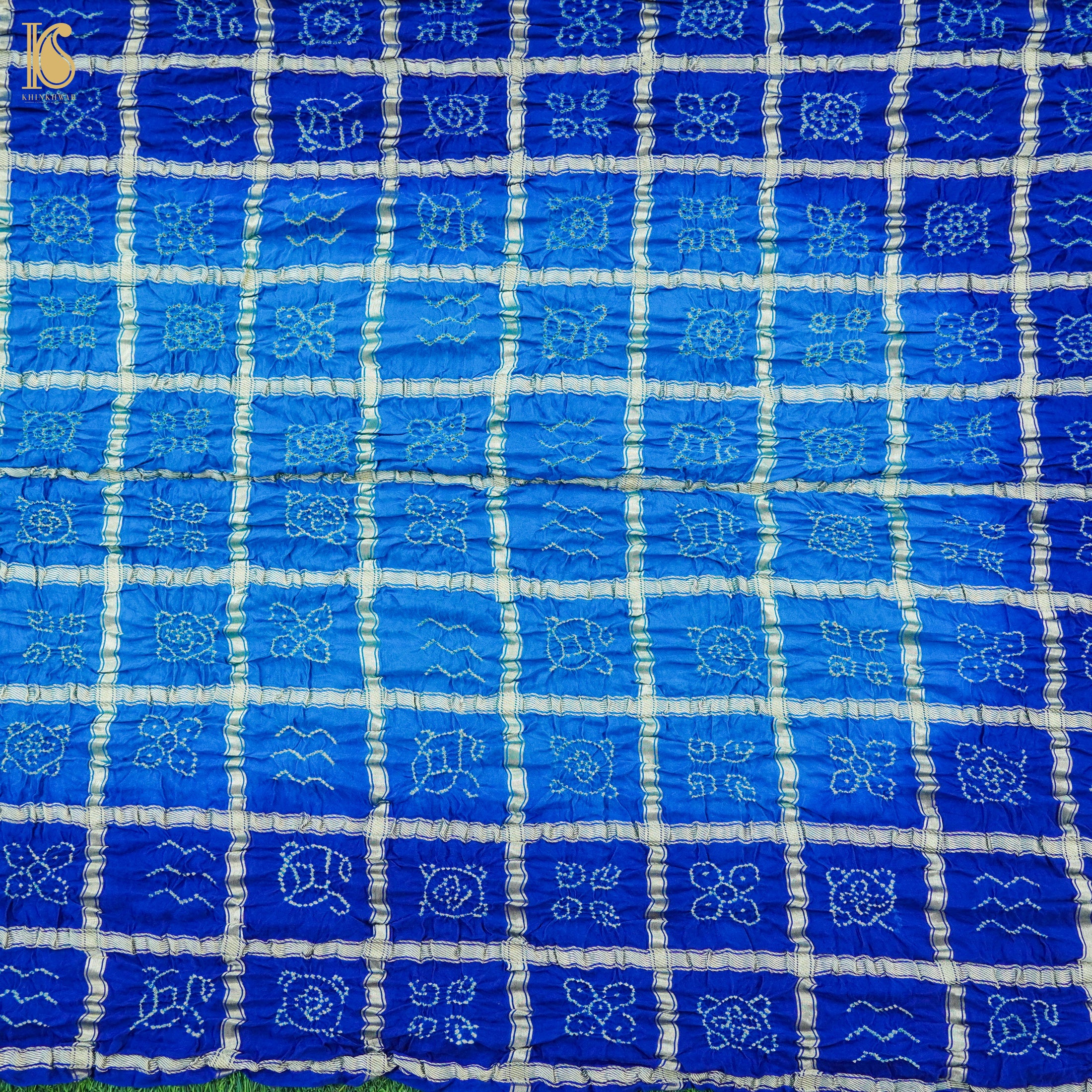 Smalt Blue Gajji Silk Gharchola Handwoven Bandhani & Ajrakh Saree - Khinkhwab