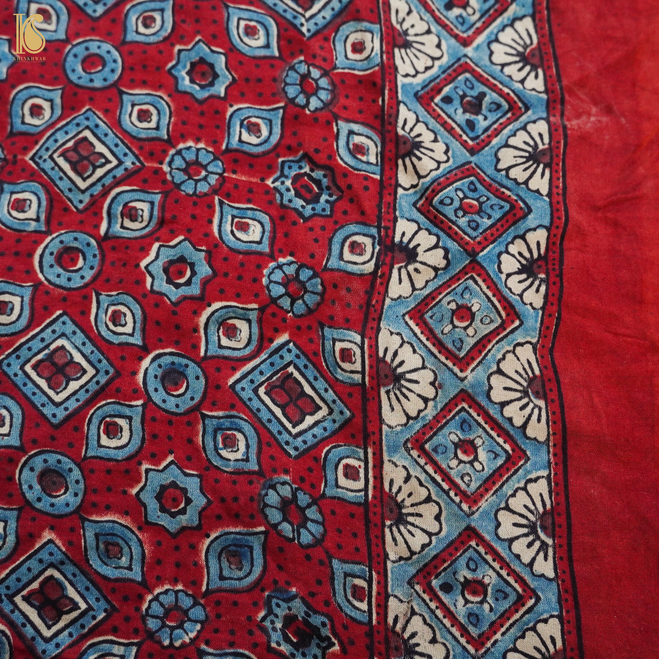 Smalt Blue Gajji Silk Gharchola Handwoven Bandhani & Ajrakh Saree - Khinkhwab