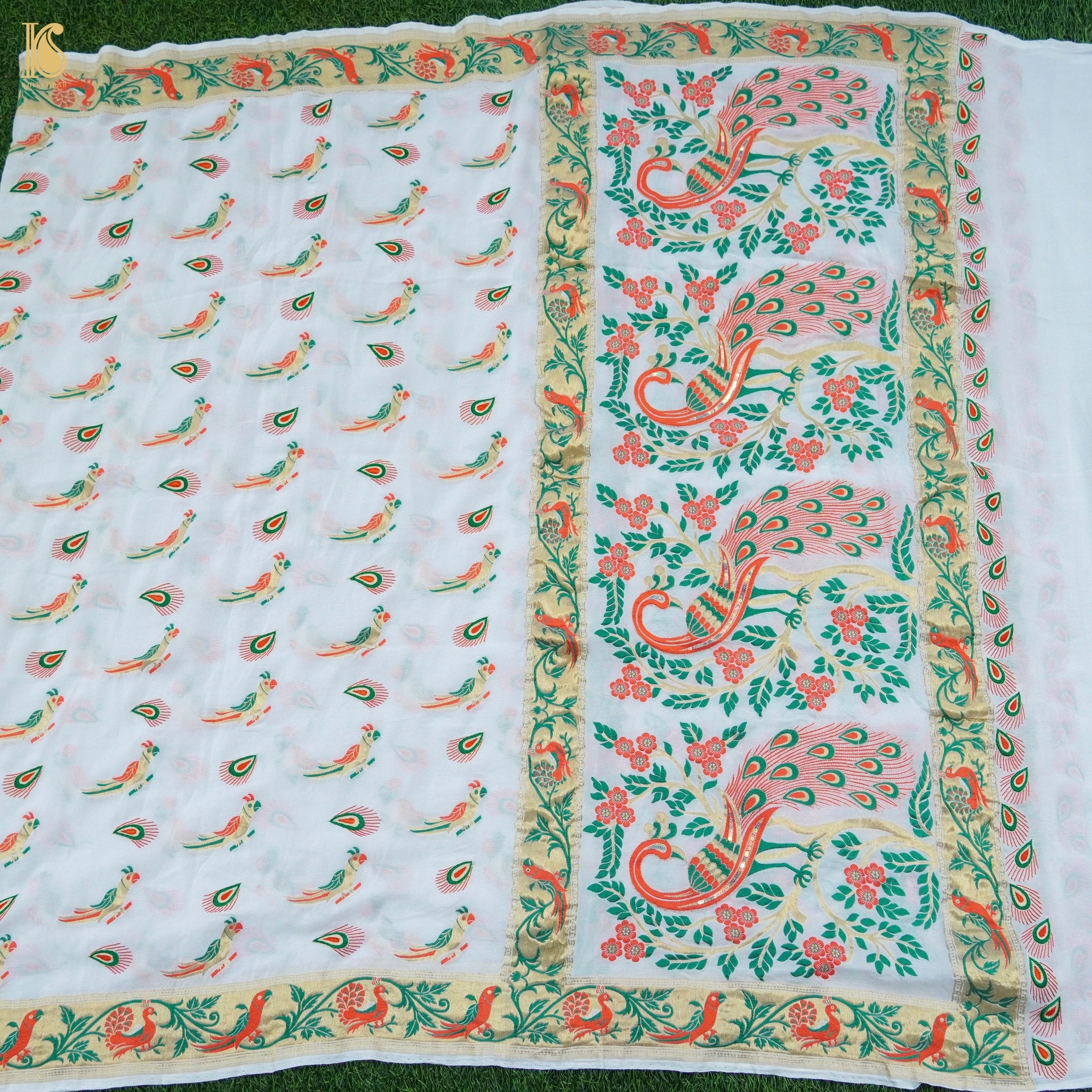 Handloom Banarasi Georgette Meenakari Parrot Dupatta with Resham Embroidery - Khinkhwab