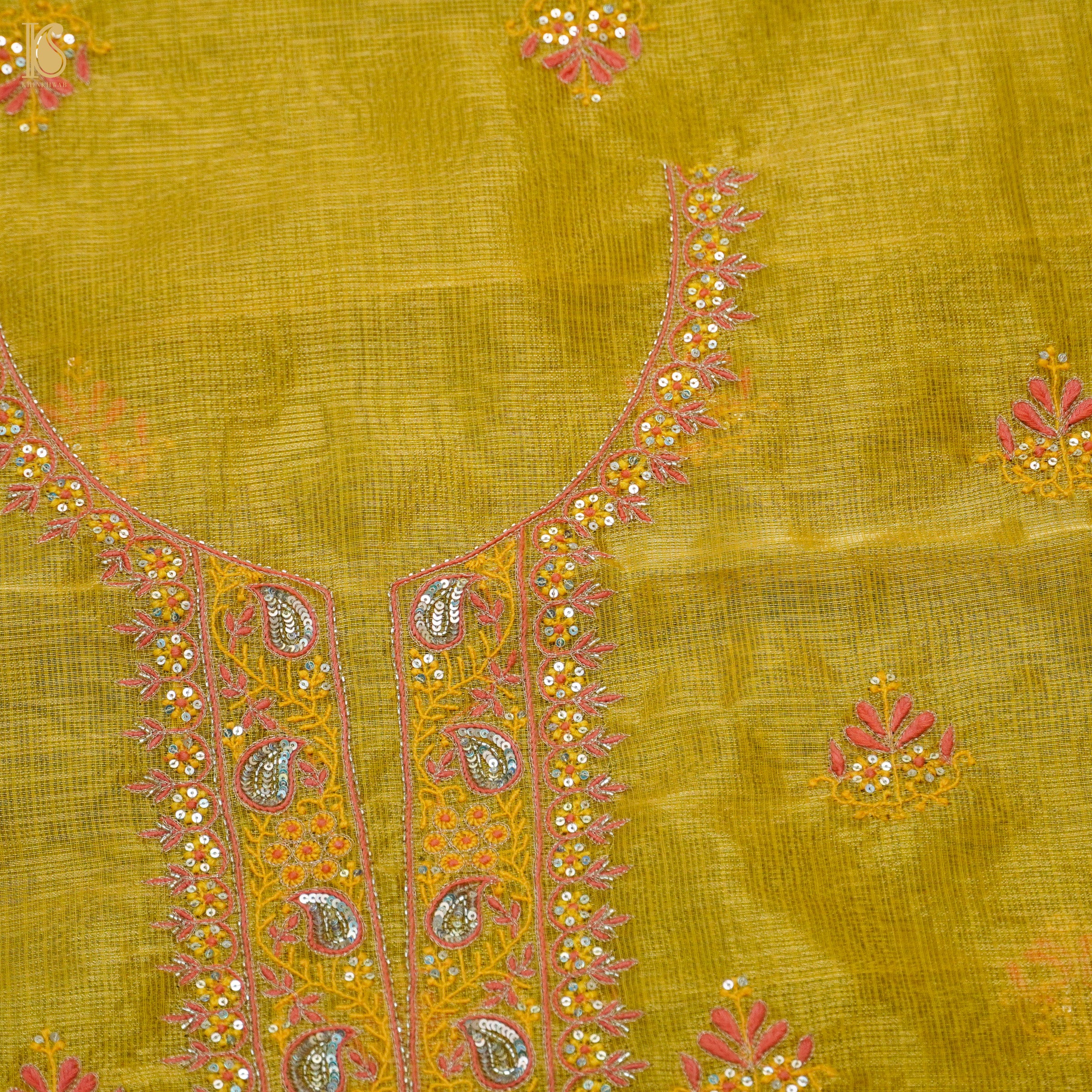 Galliano Yellow Chikankari Pure Handloom Kota Silk Silk Suit Set - Khinkhwab