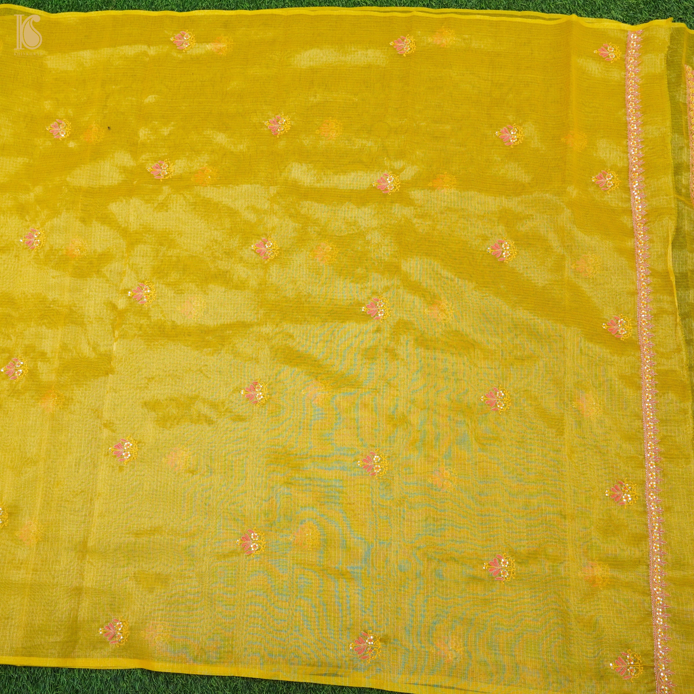 Galliano Yellow Chikankari Pure Handloom Kota Silk Silk Suit Set - Khinkhwab
