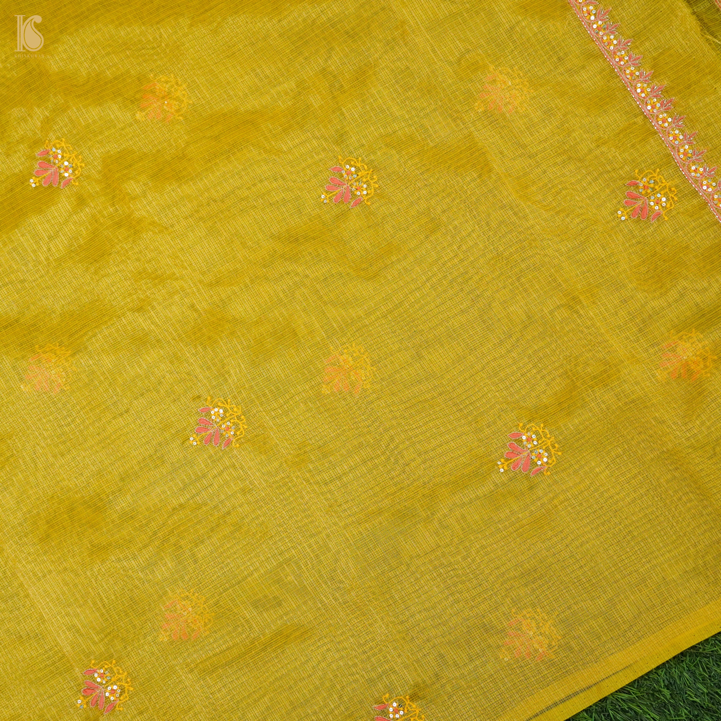 Galliano Yellow Chikankari Pure Handloom Kota Silk Silk Suit Set - Khinkhwab