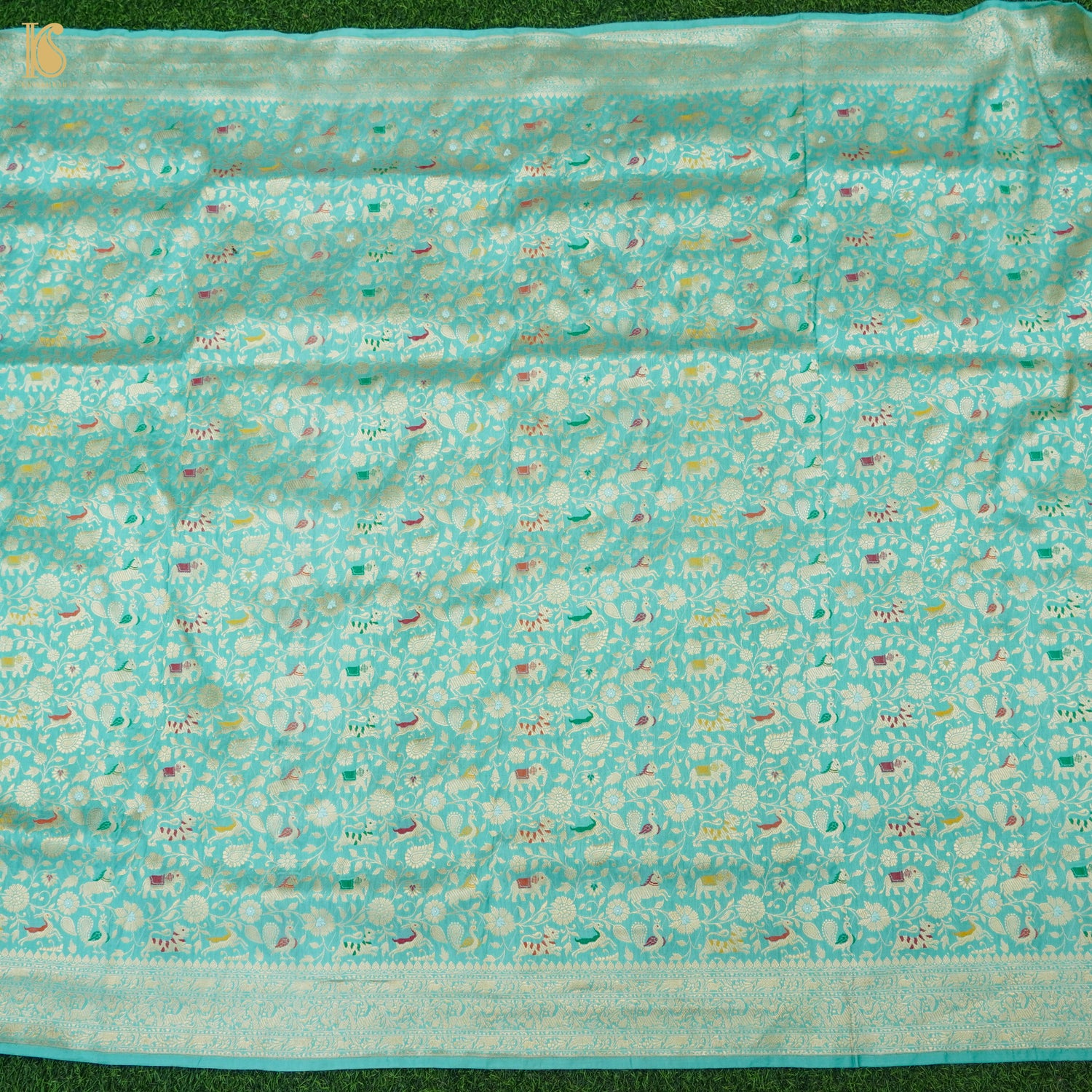 Downy Green Handloom Pure Katan Silk Pink Banarasi Bird Suit & Dupatta Set - Khinkhwab