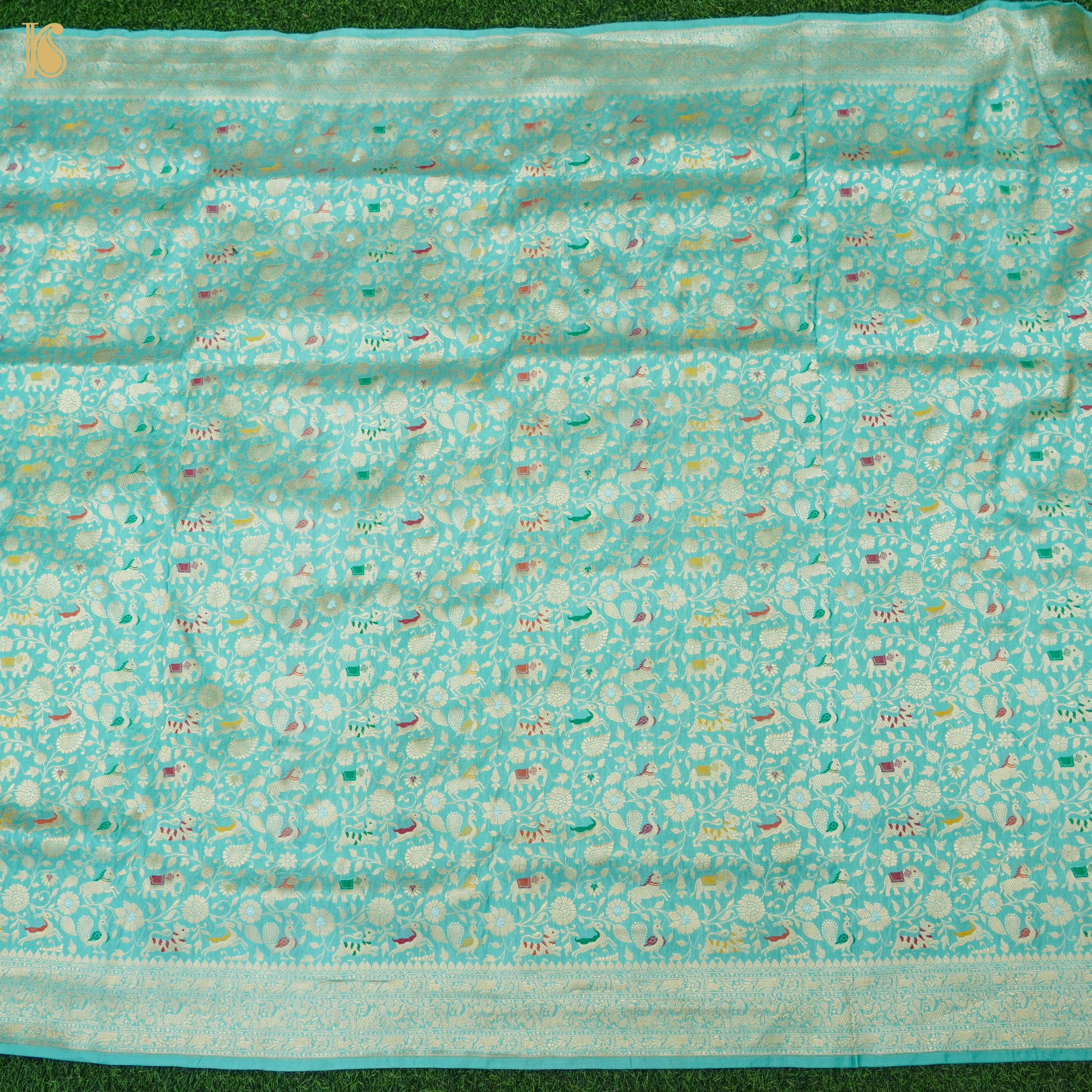 Downy Green Handloom Pure Katan Silk Pink Banarasi Bird Suit & Dupatta Set - Khinkhwab
