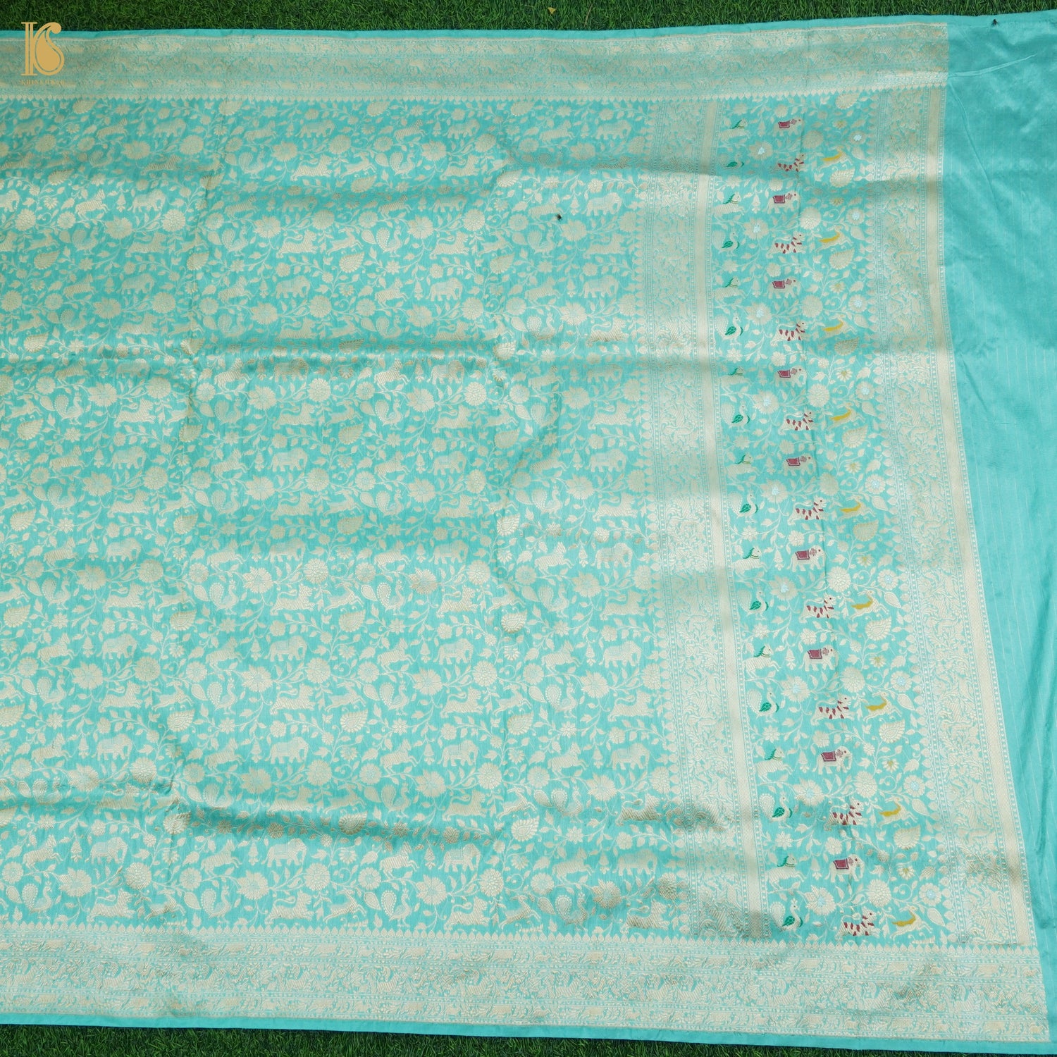 Downy Green Handloom Pure Katan Silk Pink Banarasi Bird Suit & Dupatta Set - Khinkhwab