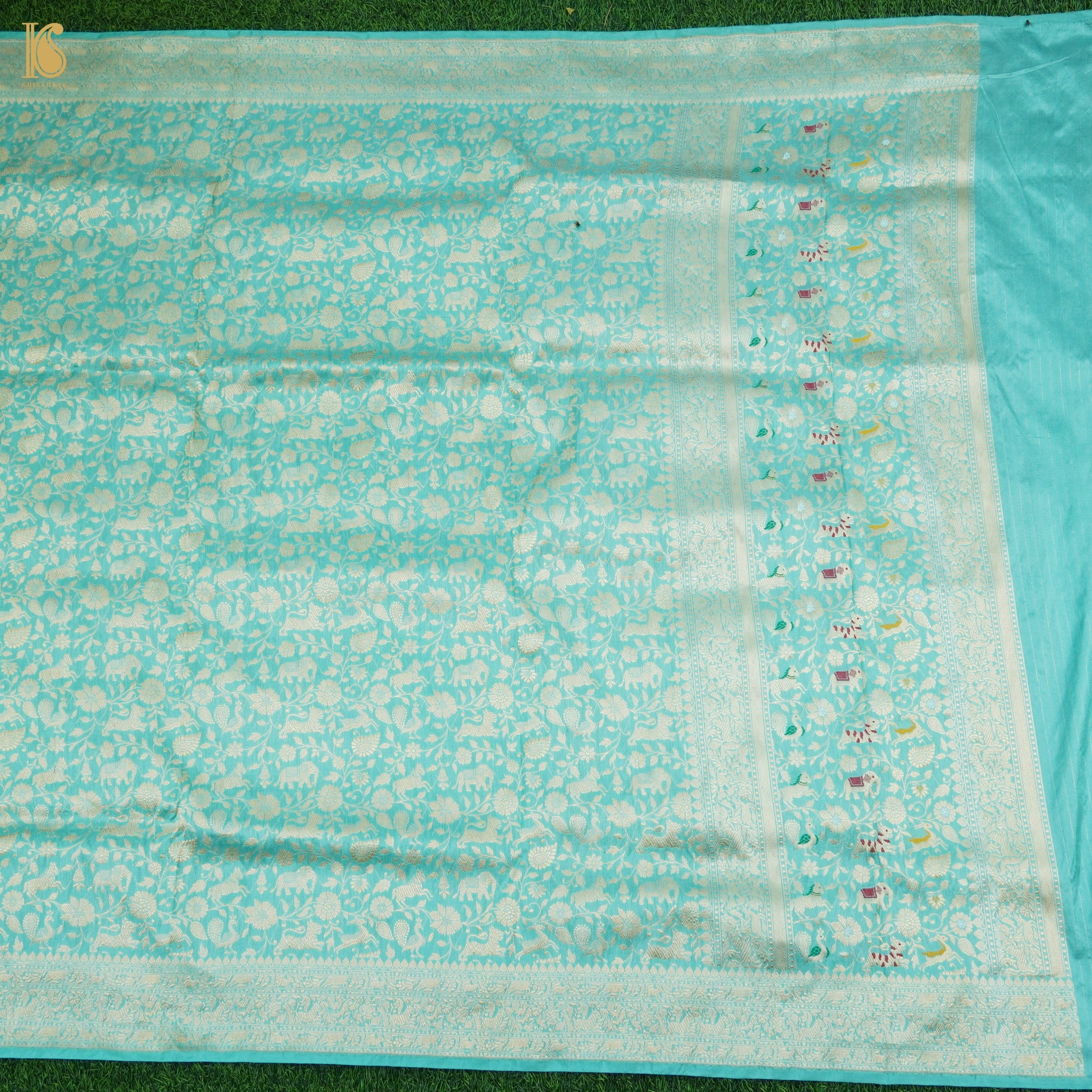 Downy Green Handloom Pure Katan Silk Pink Banarasi Bird Suit & Dupatta Set - Khinkhwab