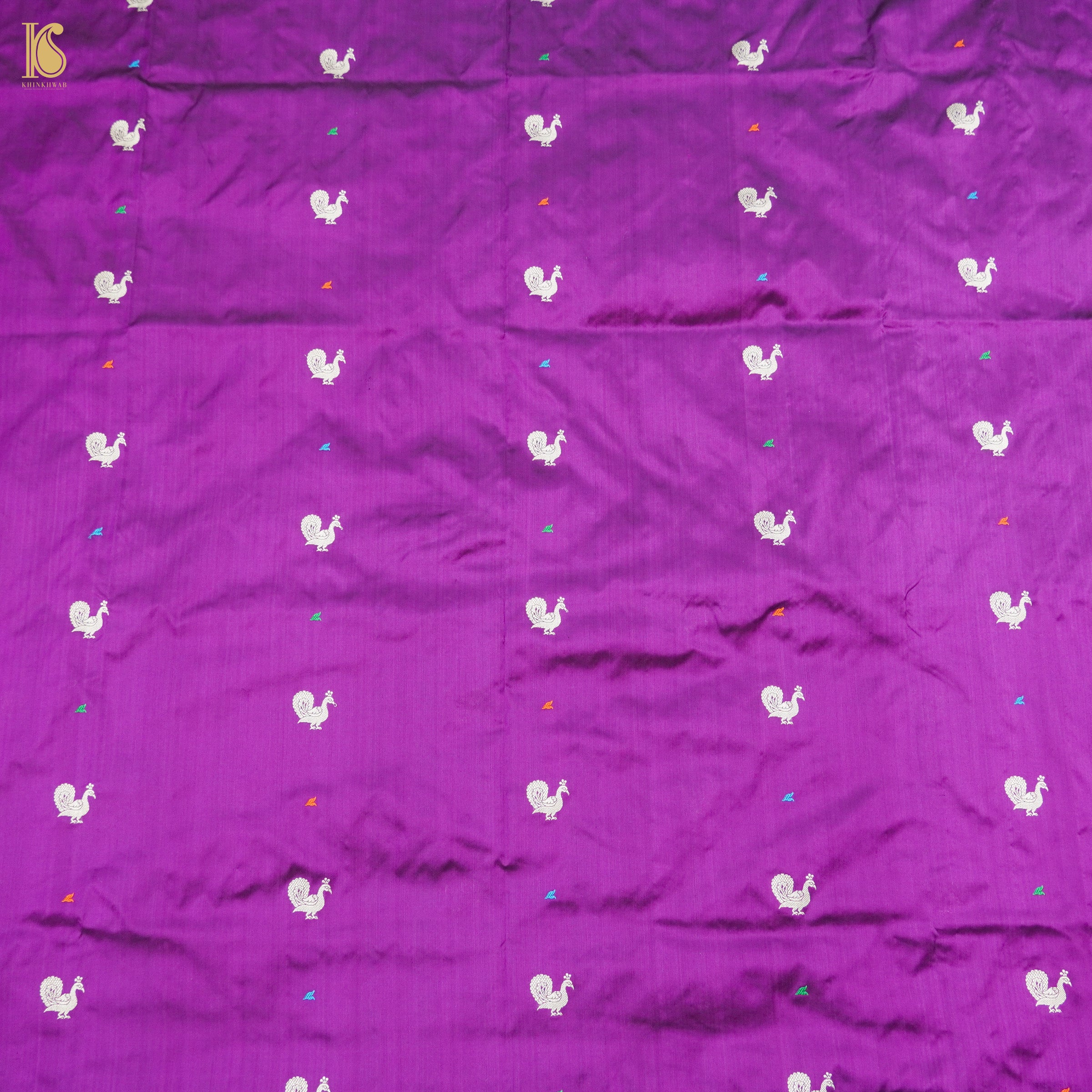 Orchid Purple Handwoven Pure Katan Silk Banarasi Peacock Kadwa Fabric - Khinkhwab