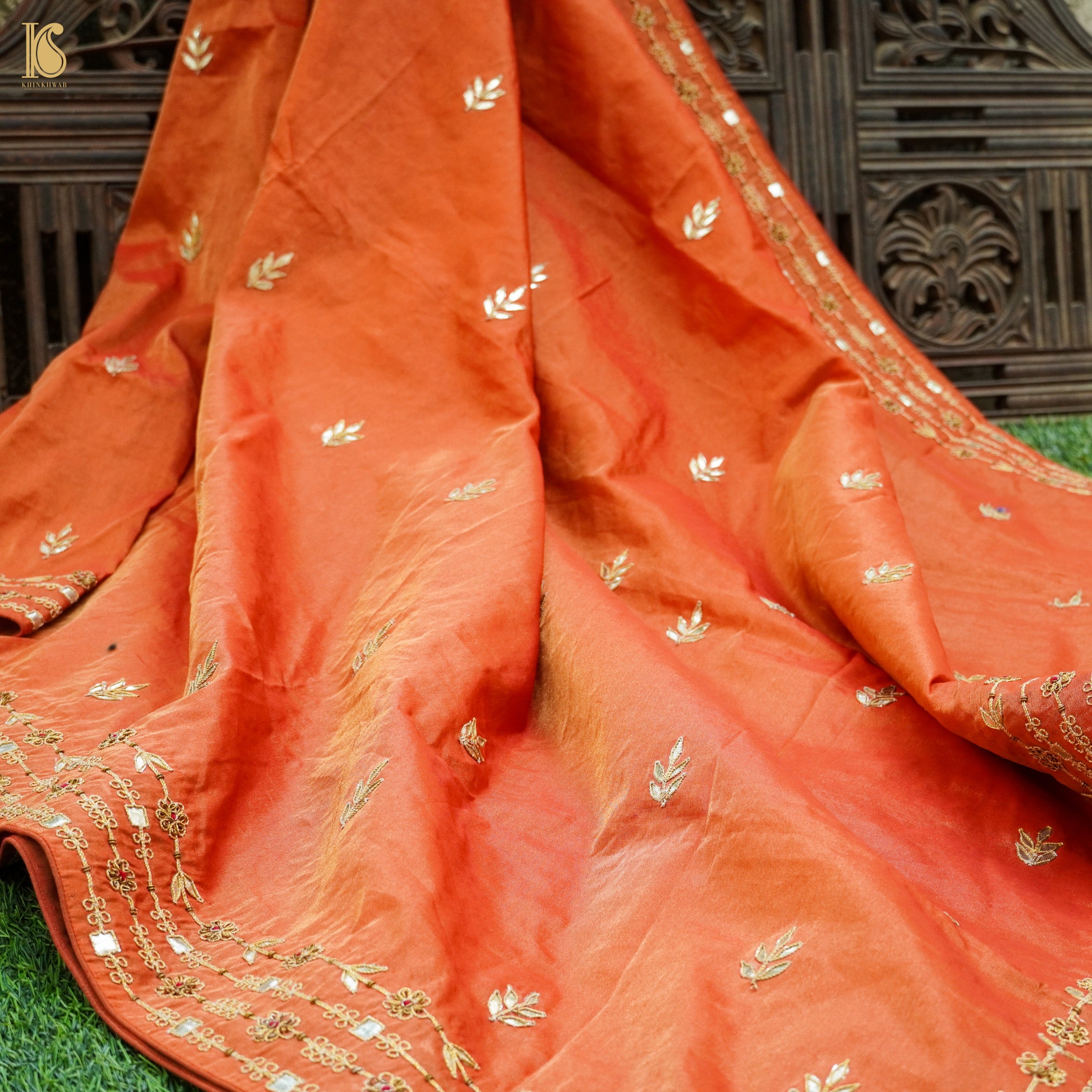 Chilean Fire Orange Pure Tissue Silk Embroidery Dupatta - Khinkhwab
