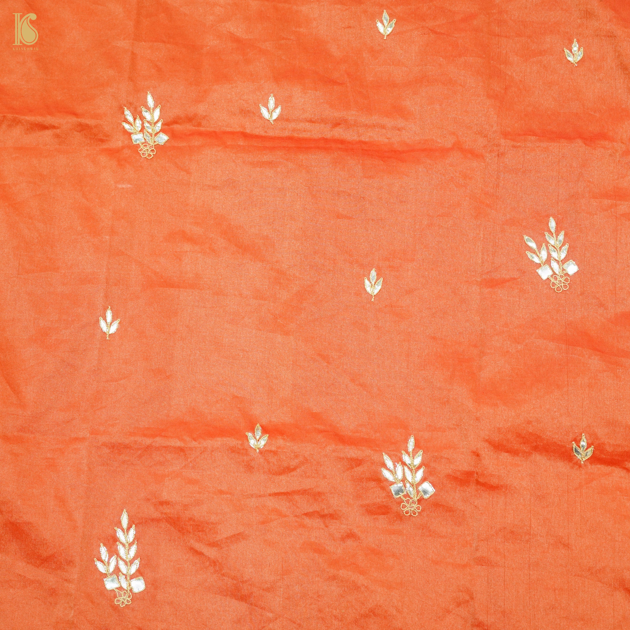 Chilean Fire Orange Pure Tissue Silk Embroidery Dupatta - Khinkhwab