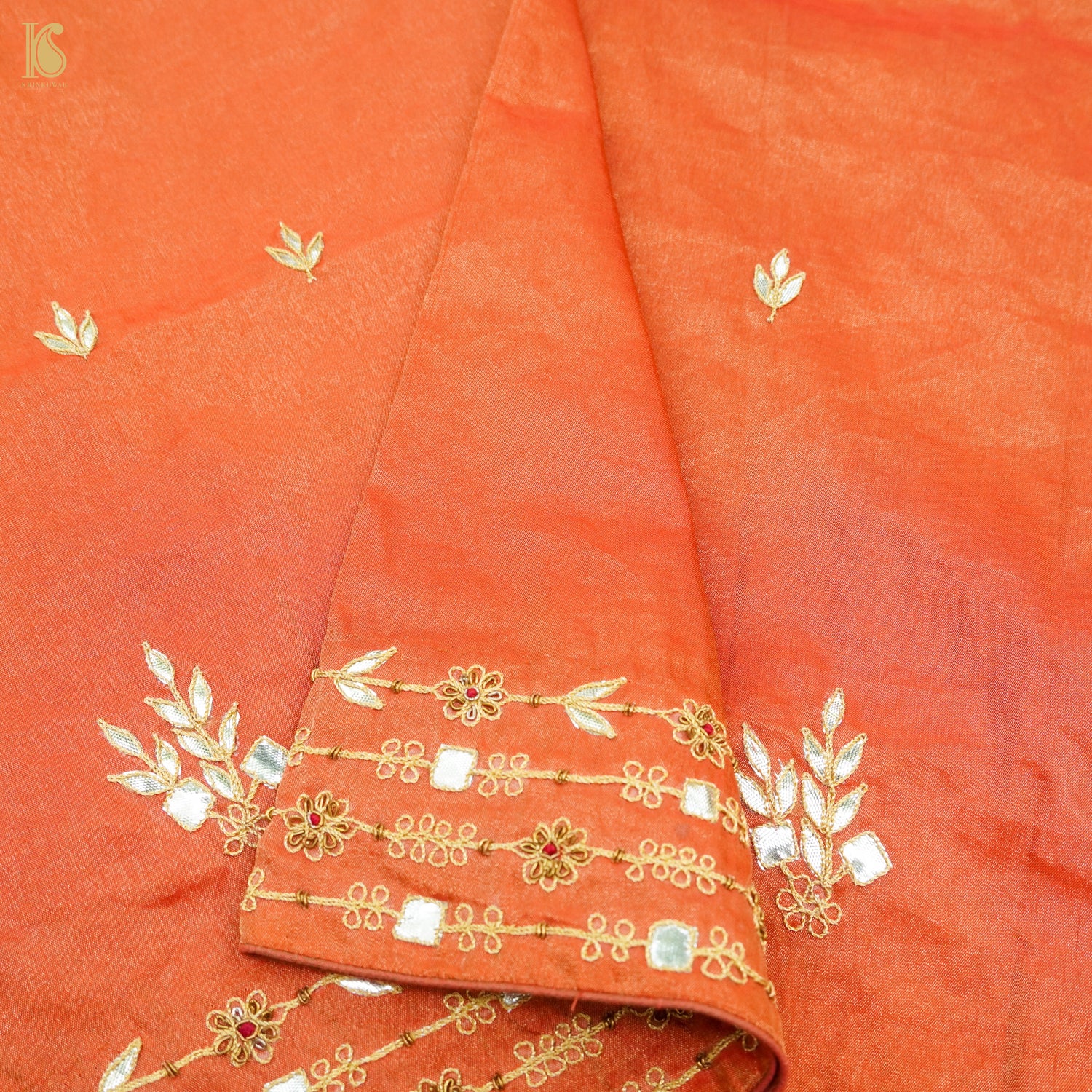 Chilean Fire Orange Pure Tissue Silk Embroidery Dupatta - Khinkhwab