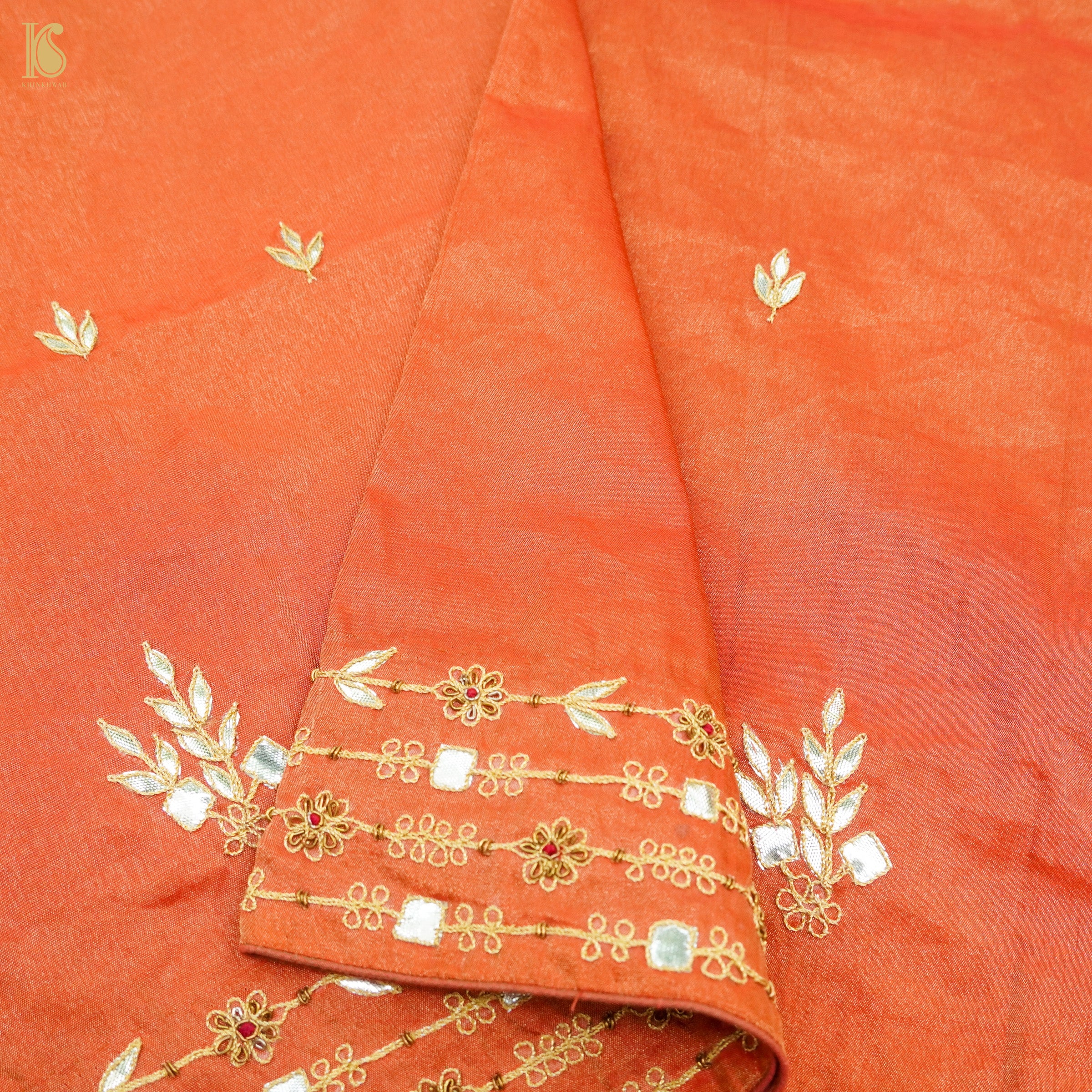 Chilean Fire Orange Pure Tissue Silk Embroidery Dupatta - Khinkhwab