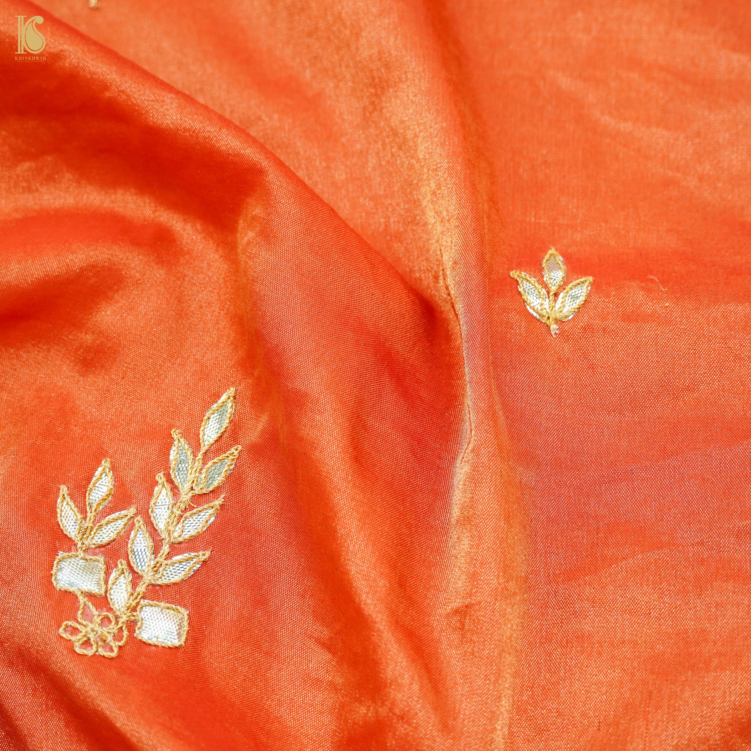 Chilean Fire Orange Pure Tissue Silk Embroidery Dupatta - Khinkhwab