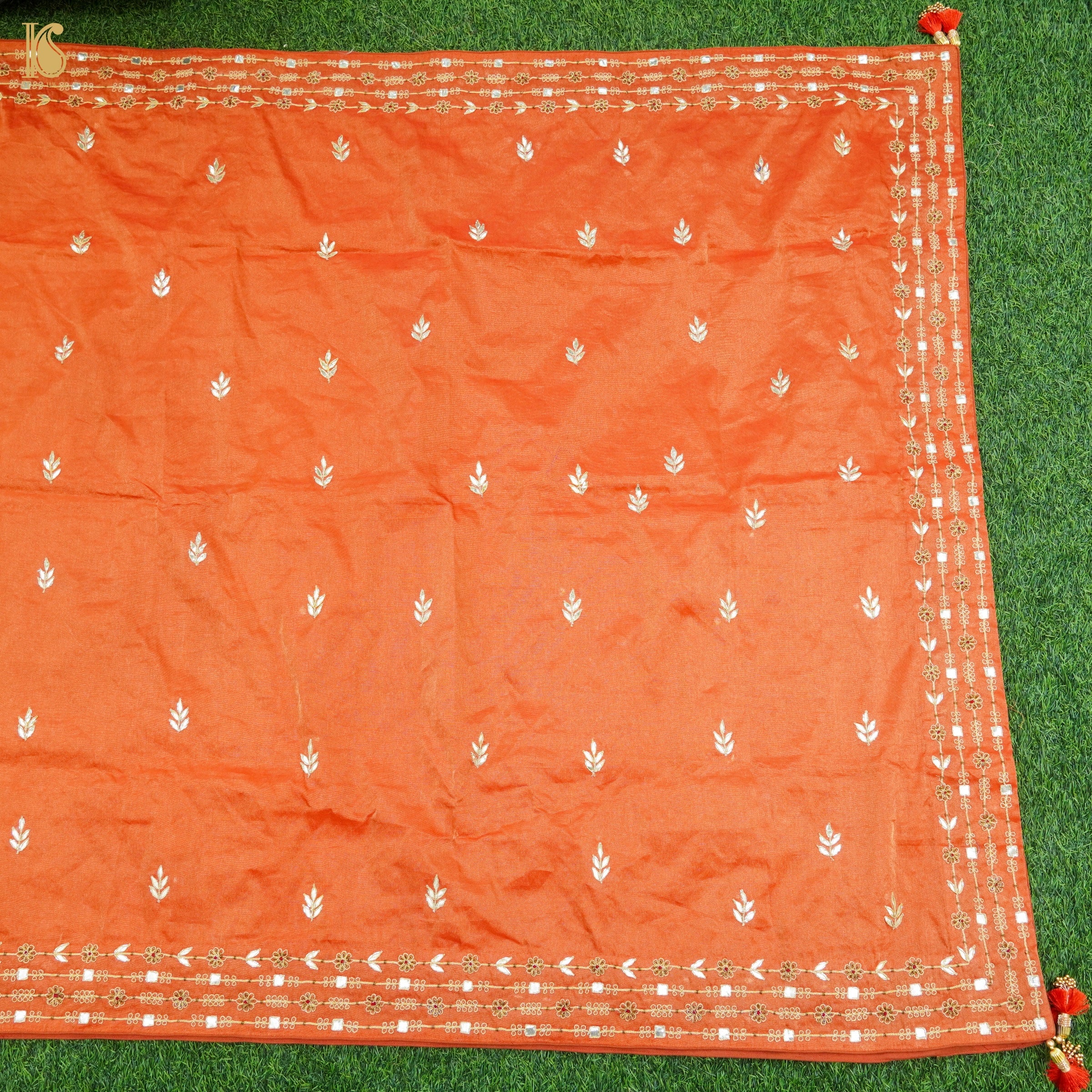 Chilean Fire Orange Pure Tissue Silk Embroidery Dupatta - Khinkhwab