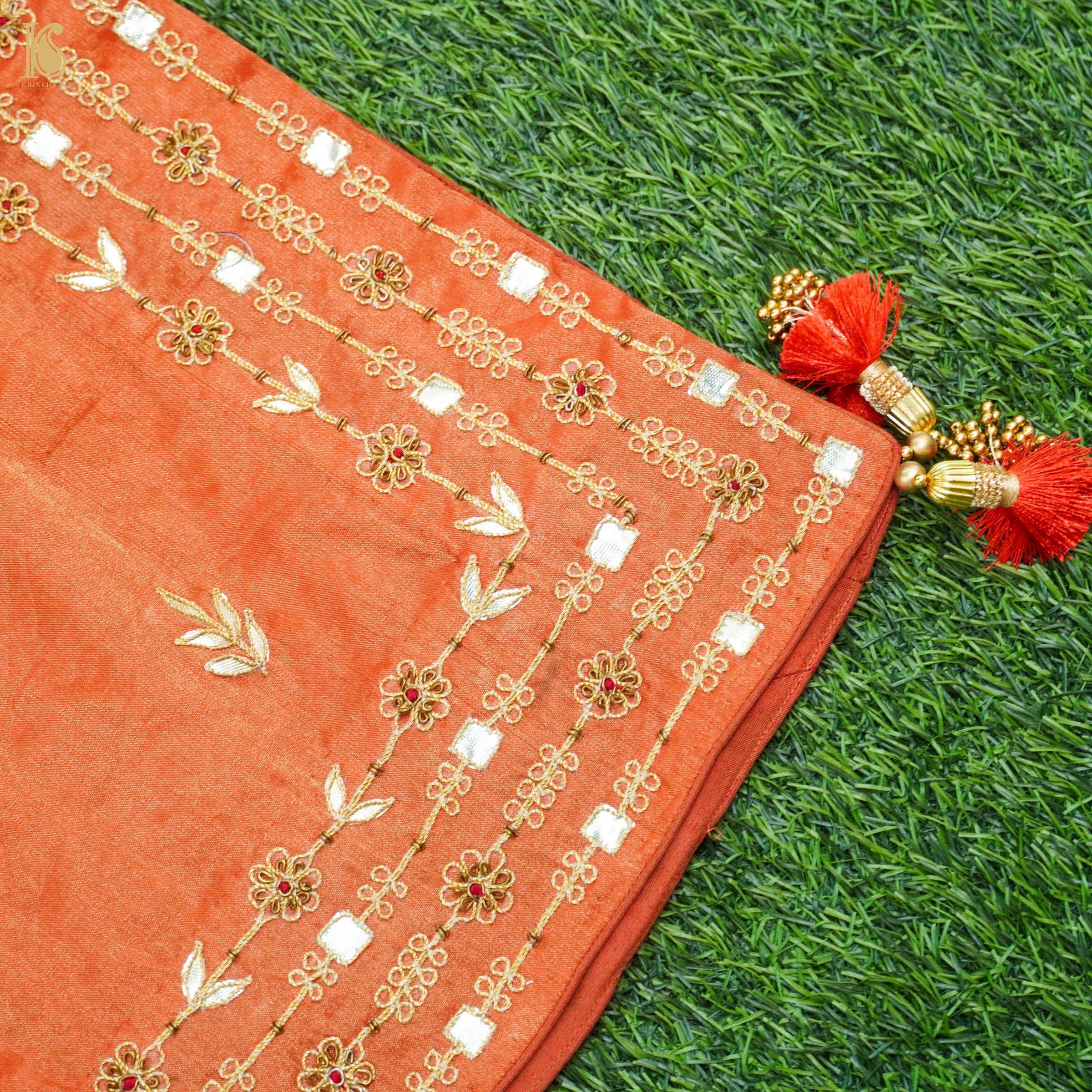 Chilean Fire Orange Pure Tissue Silk Embroidery Dupatta - Khinkhwab