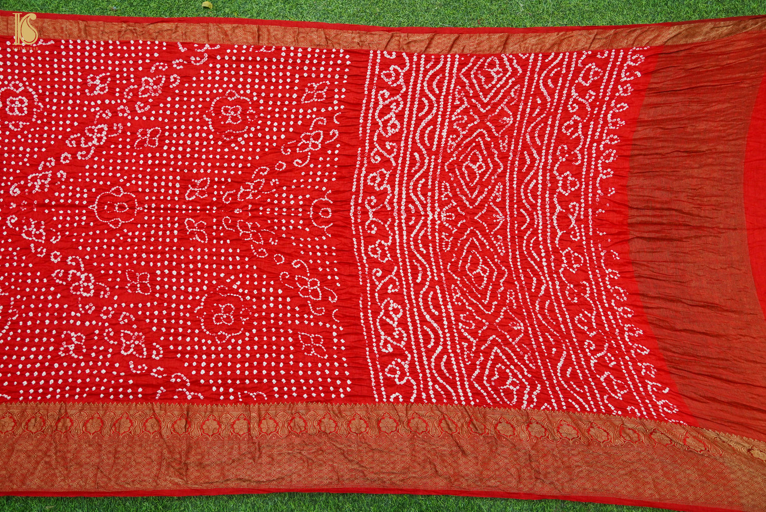 Red Pure Linen Bandhani Handloom Banarasi Saree - Khinkhwab