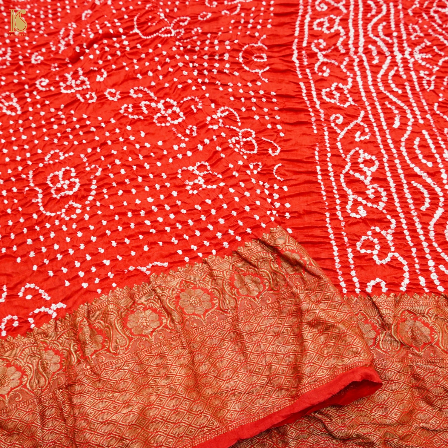 Red Pure Linen Bandhani Handloom Banarasi Saree - Khinkhwab