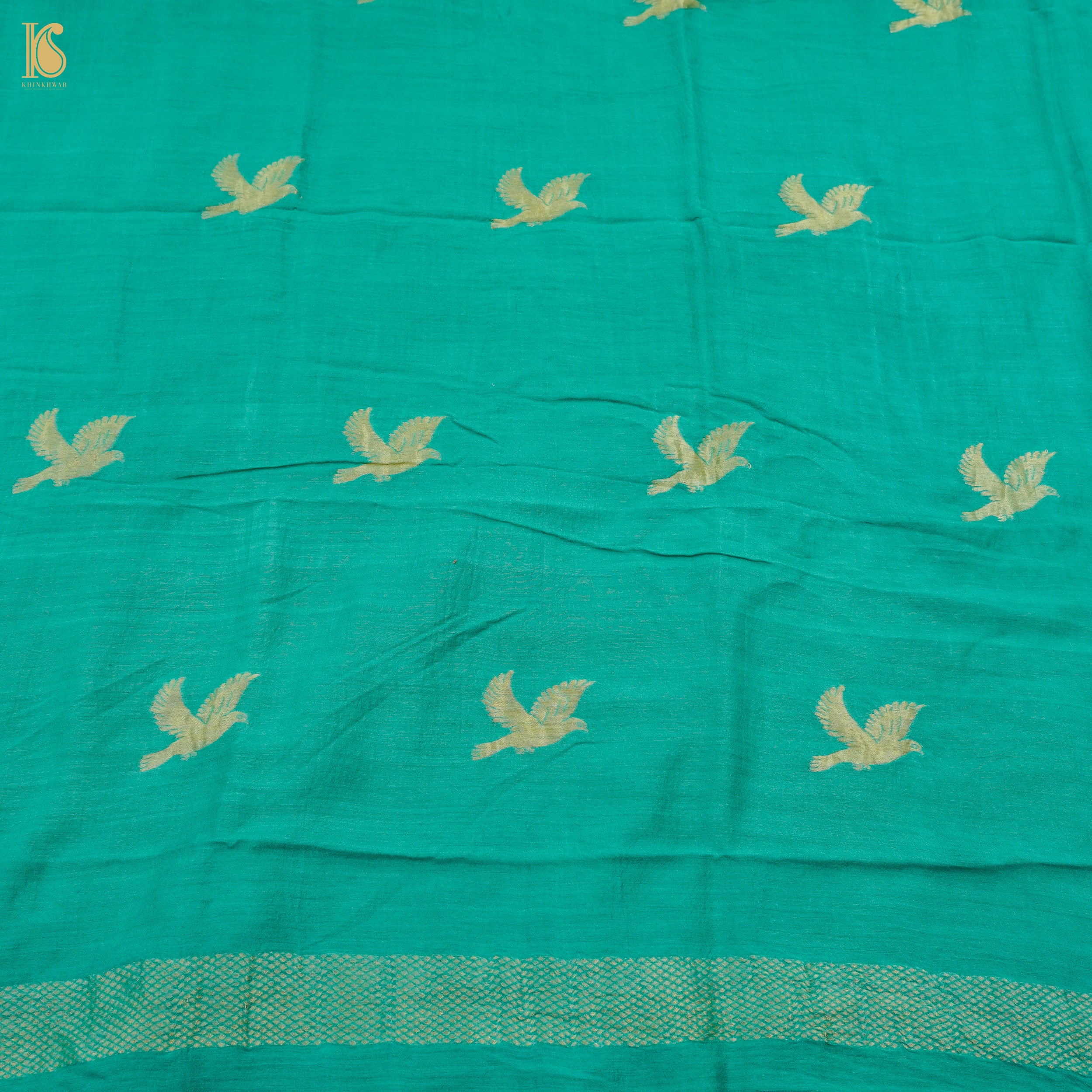 Persian Green Pure Moonga Silk Handloom Banarasi Suit and Dupatta Set - Khinkhwab