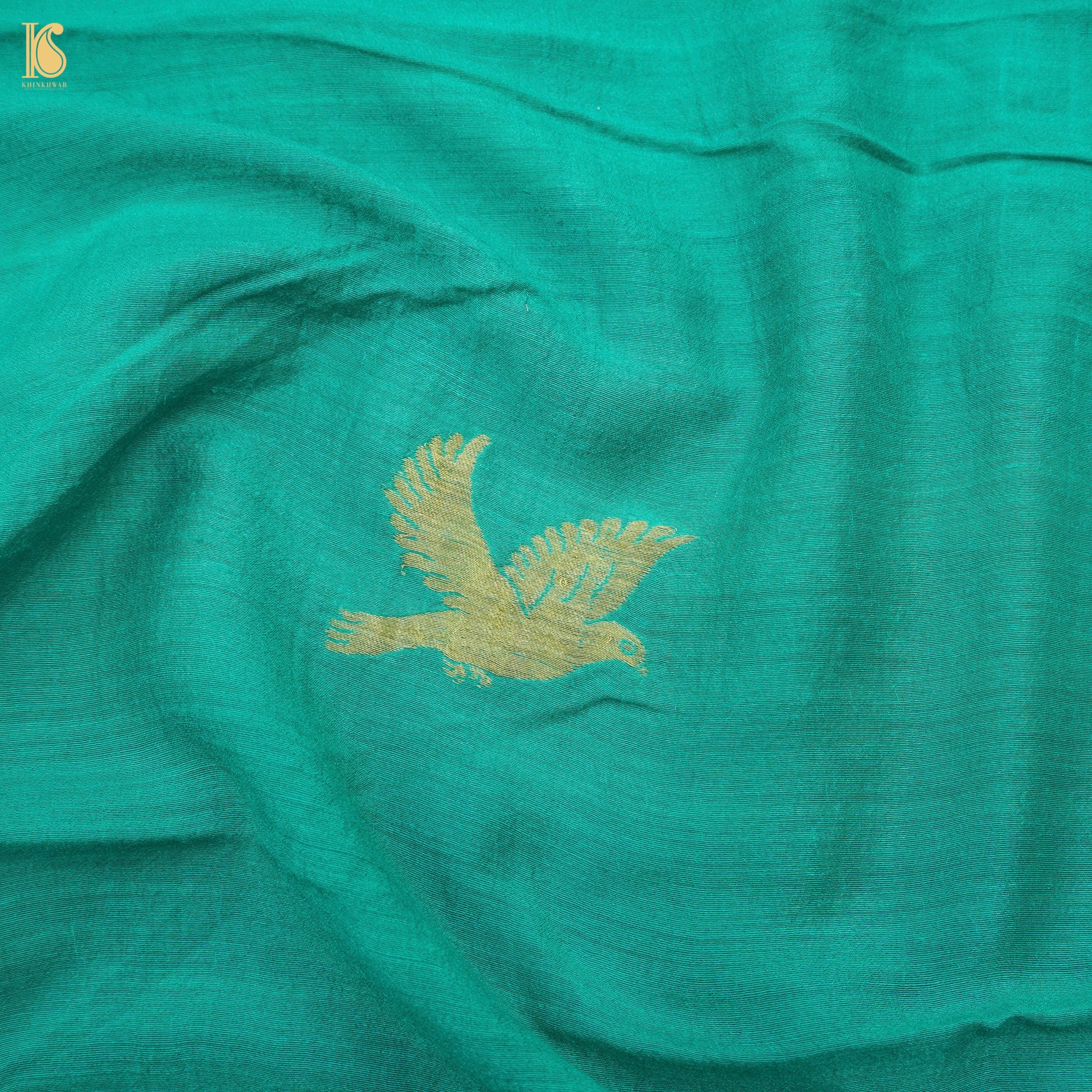 Persian Green Pure Moonga Silk Handloom Banarasi Suit and Dupatta Set - Khinkhwab