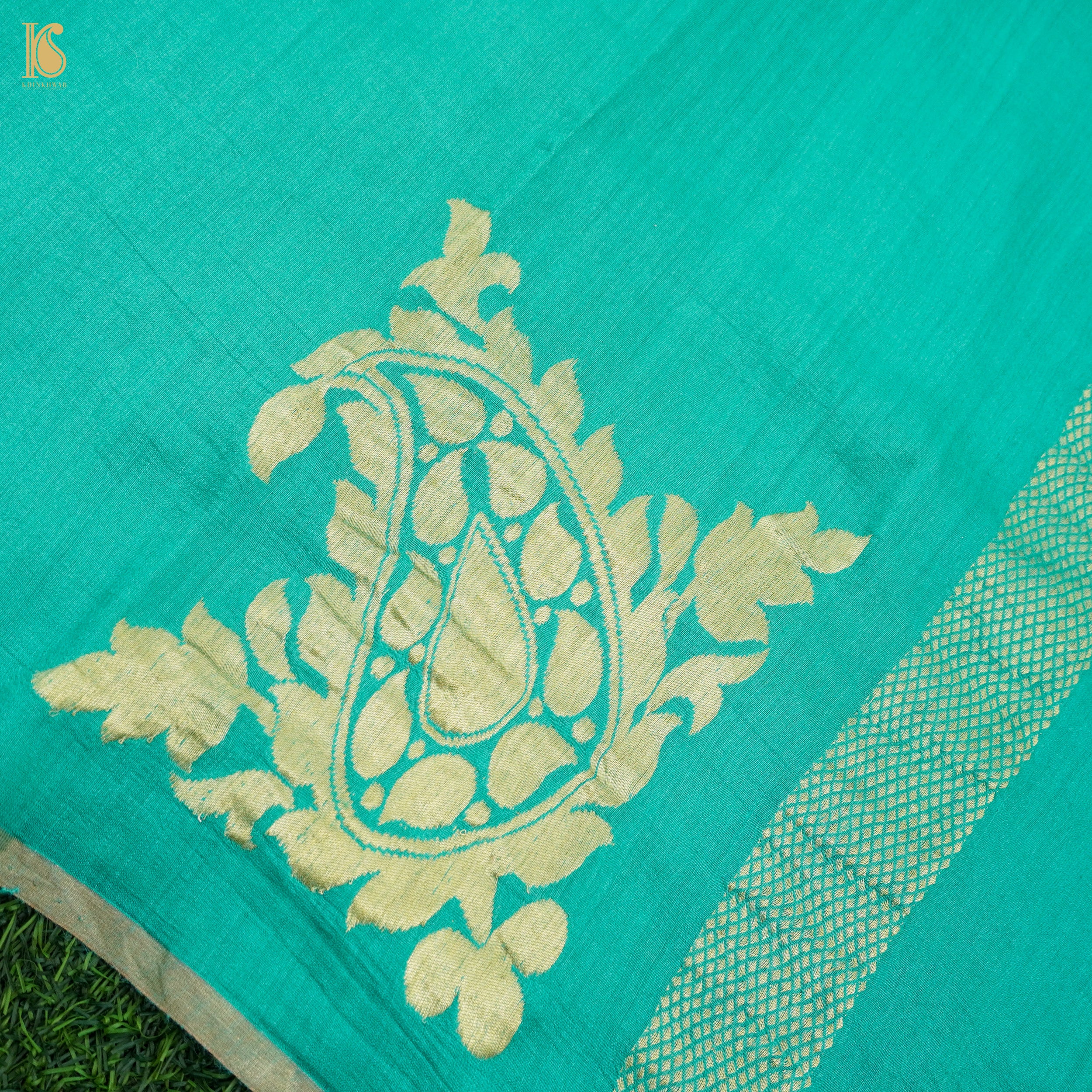 Persian Green Pure Moonga Silk Handloom Banarasi Suit and Dupatta Set - Khinkhwab