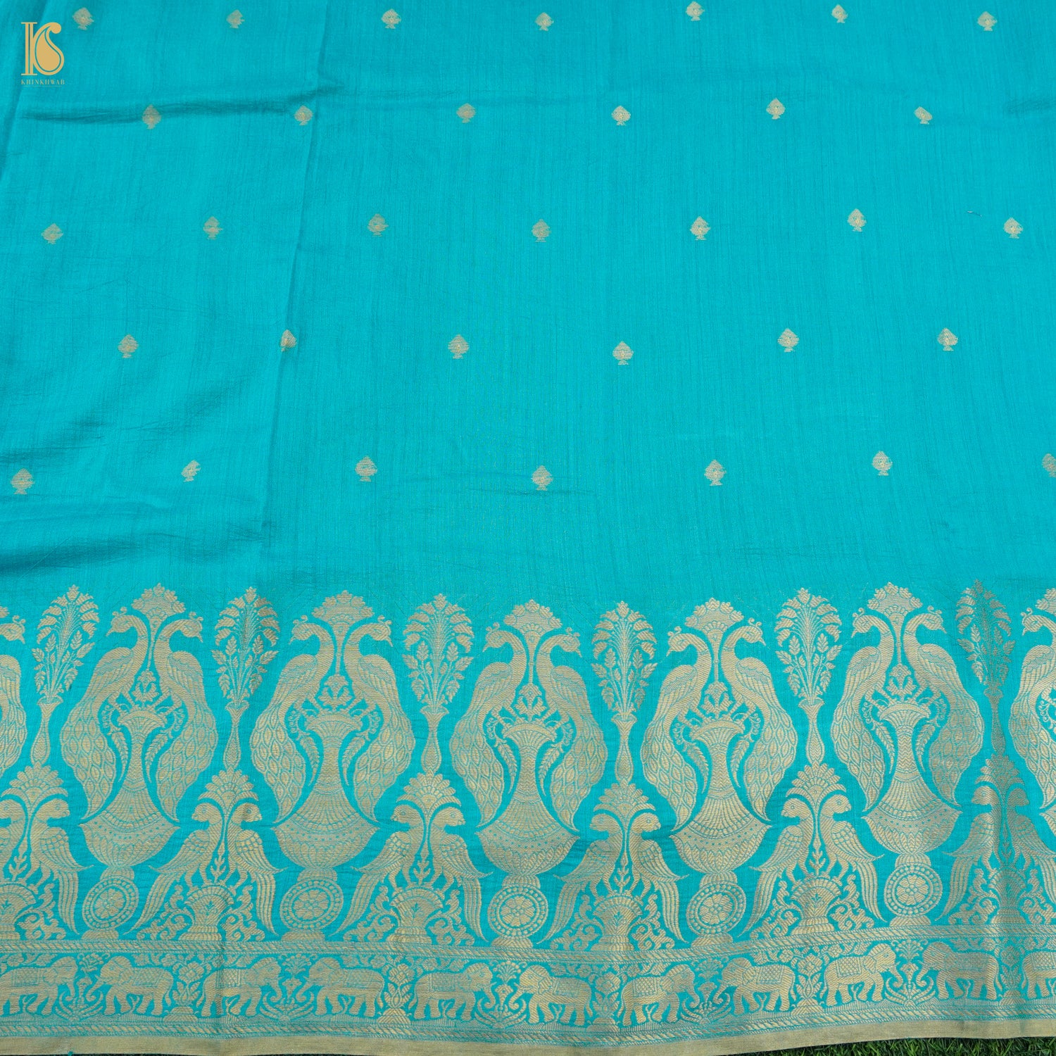 Iris Blue Pure Moonga Silk Handloom Banarasi Suit and Dupatta Set - Khinkhwab
